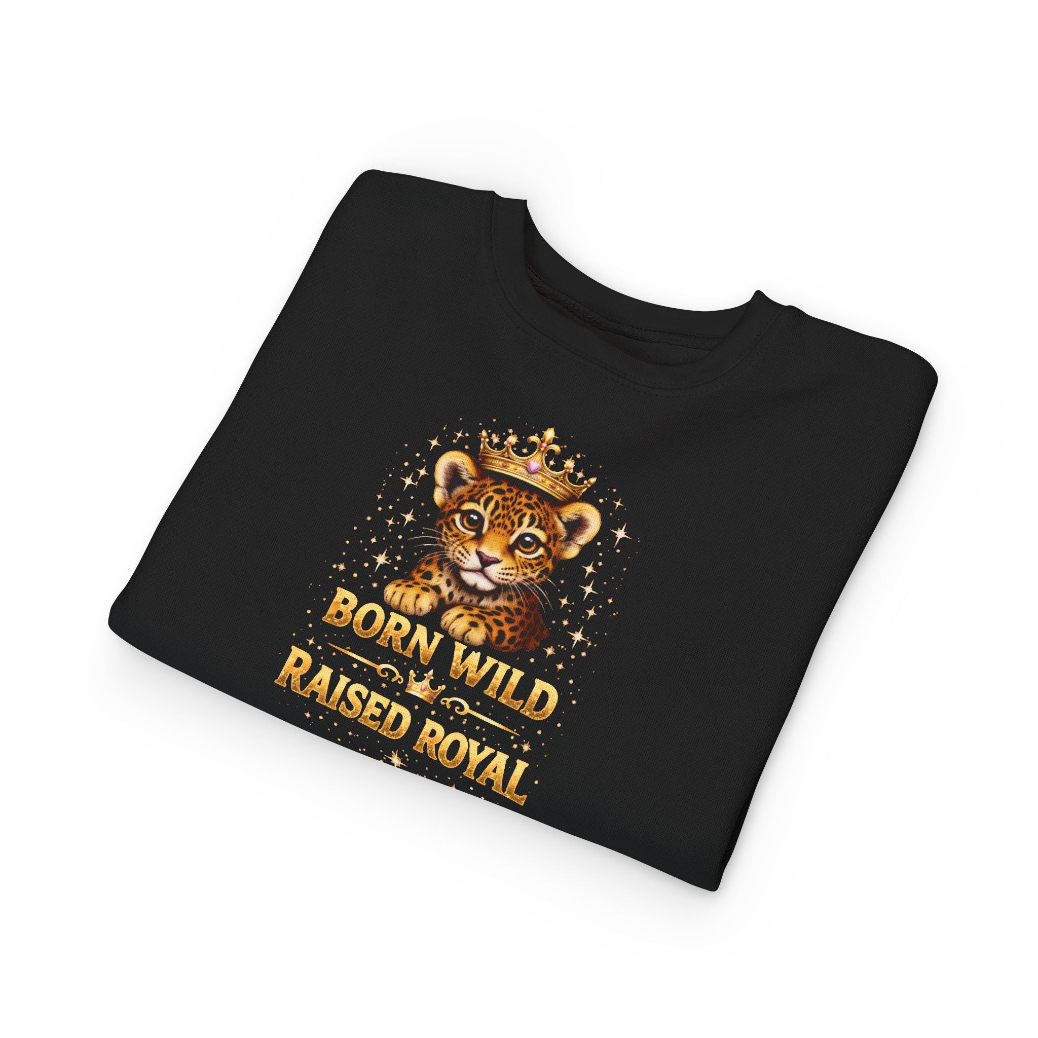 Toddler Sweatshirt - "Born Wild Raised Royal" Jaguar Cub Crowned Crewneck
