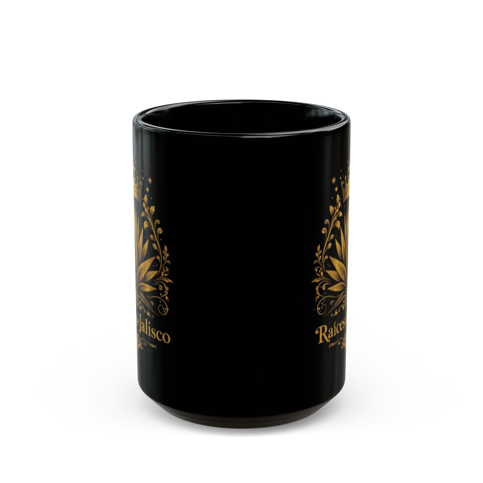 Raíces de Jalisco Black Mug – Gold Agave Crown Coffee Cup (11oz, 15oz)