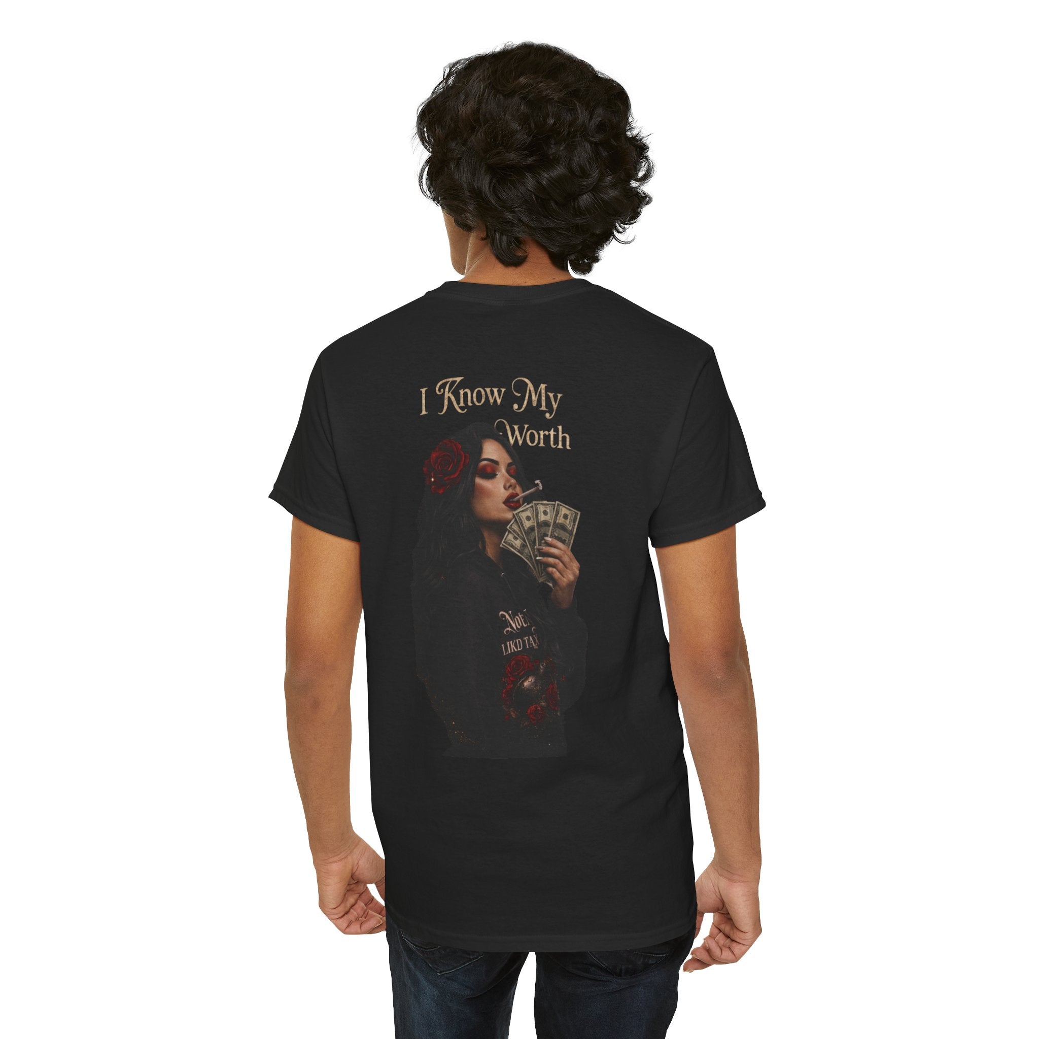 Graphic Tee — 'I Know My Worth' Rose Girl Money Design