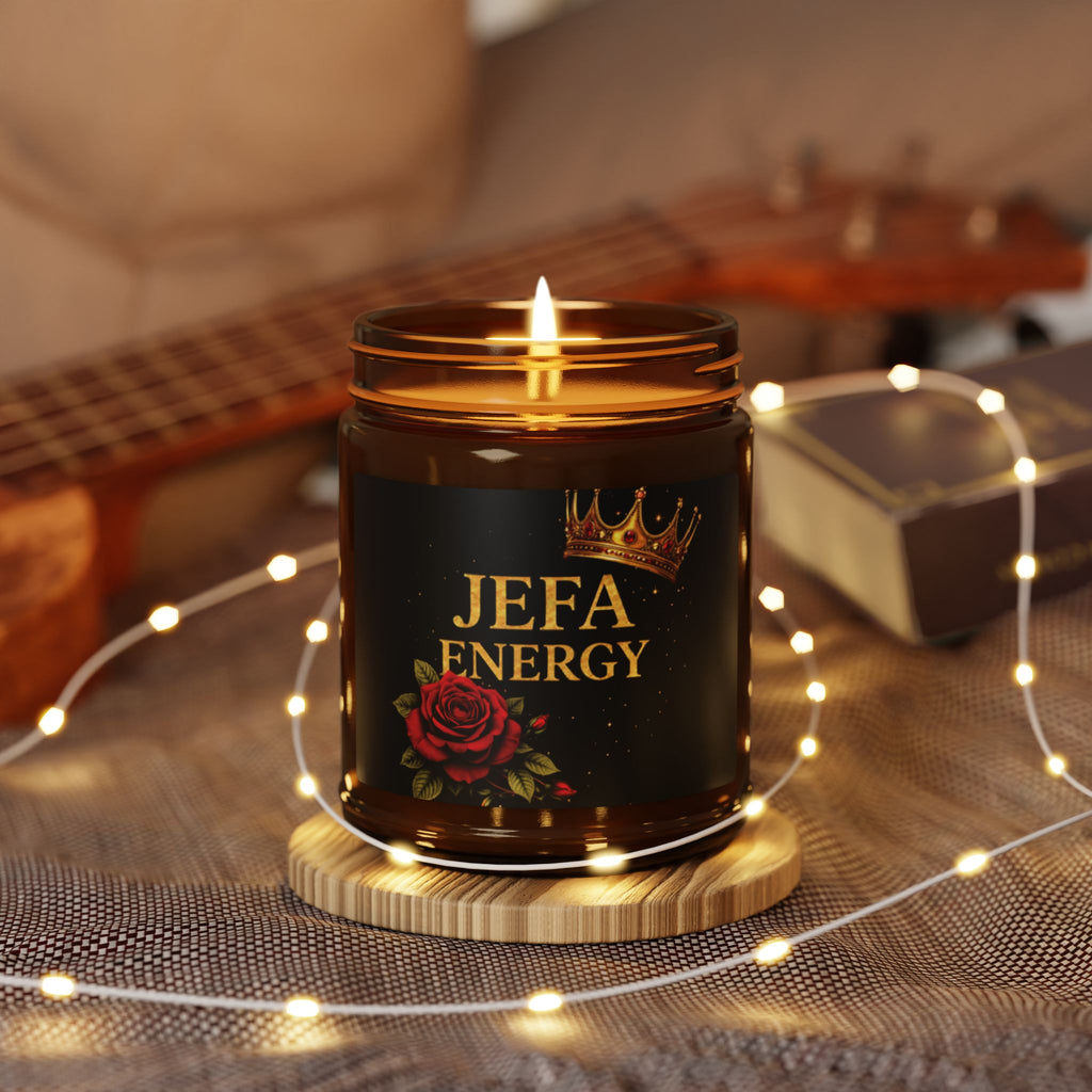 Jefa Energy Soy Candle — Amber Jar Scented Candle with Rose & Crown Design