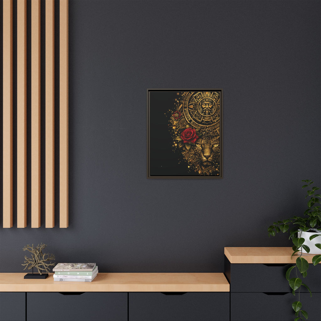 Reina Azteca Art Print — Framed Matte Canvas with Red Rose