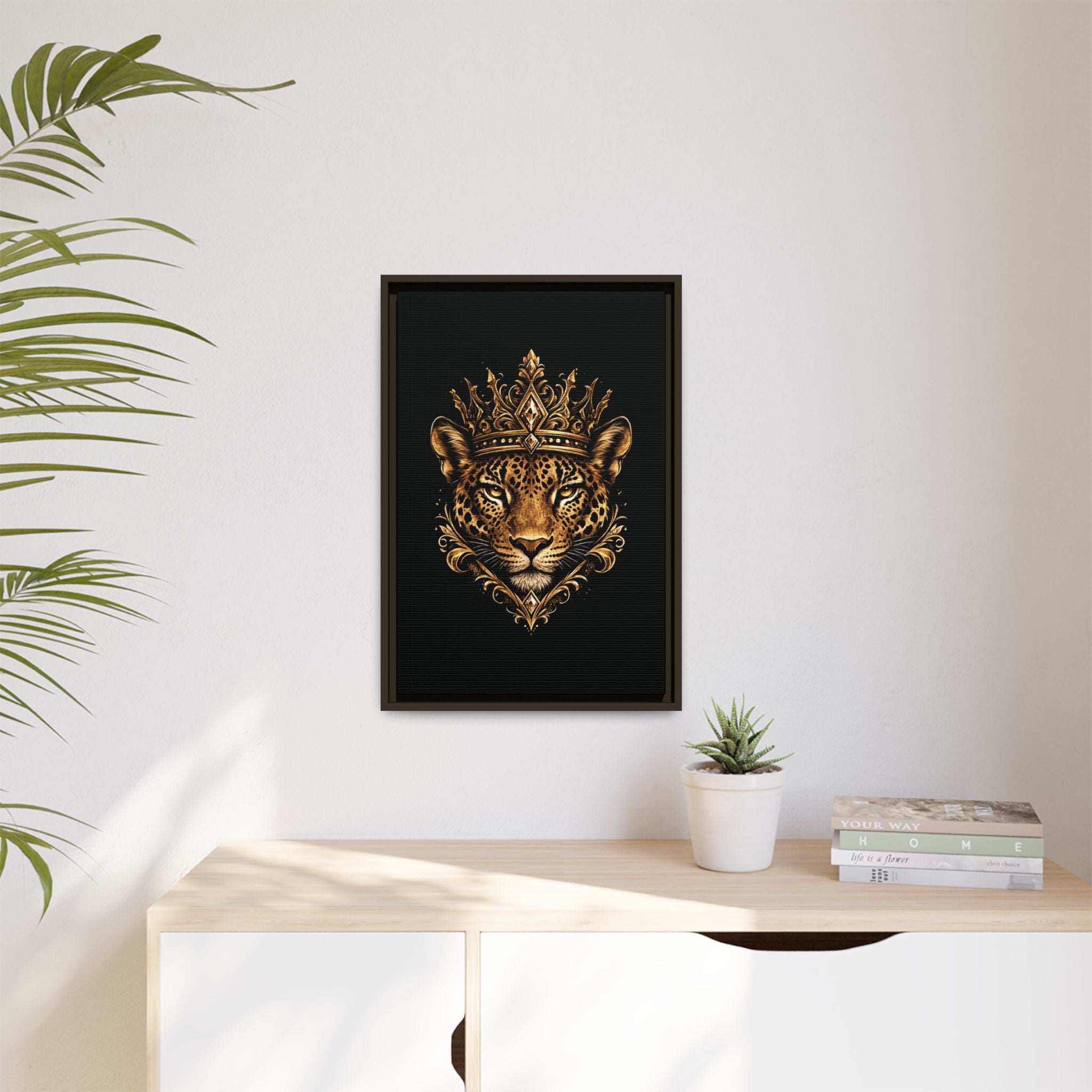 Golden Crowned Jaguar Matte Framed Canvas