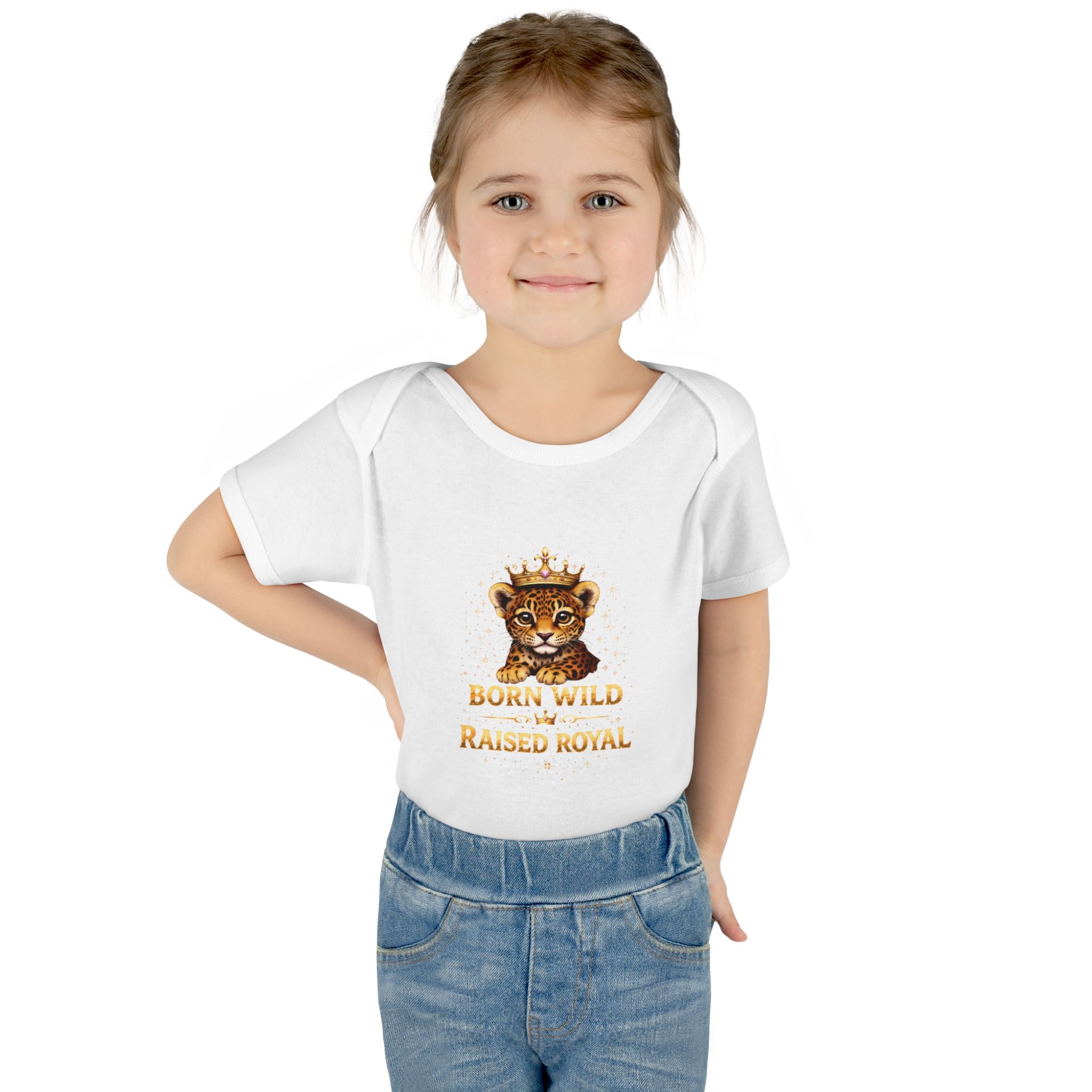 Baby Bodysuit – “Born Wild Raised Royal” Jaguar Cub Graphic Infant Onesie
