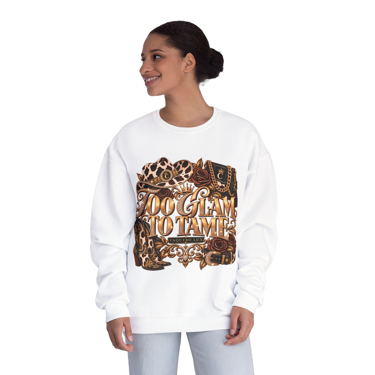 Vaquera Lux – Too Glam to Tame | NuBlend® Crewneck Sweatshirt