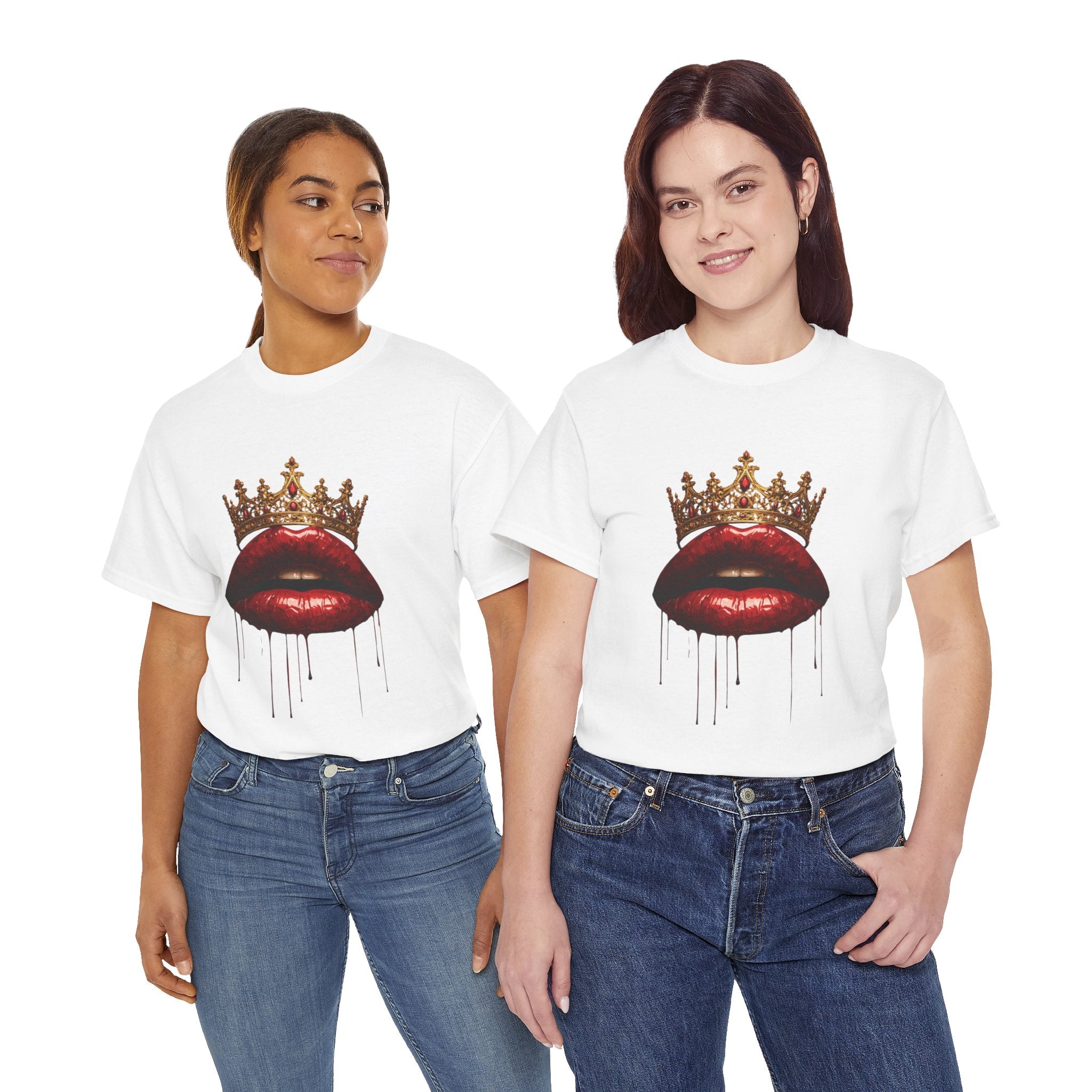 Crown Kiss T‑Shirt — Dripping Red Lips Graphic Tee