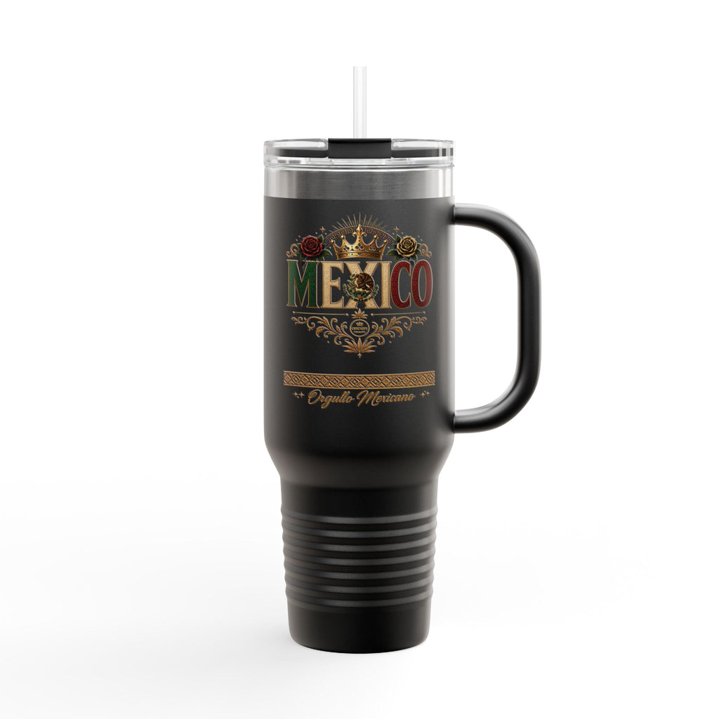 Orgullo Mexicano 40oz Insulated Travel Mug — Mexico Graphic, Vintage Floral Design