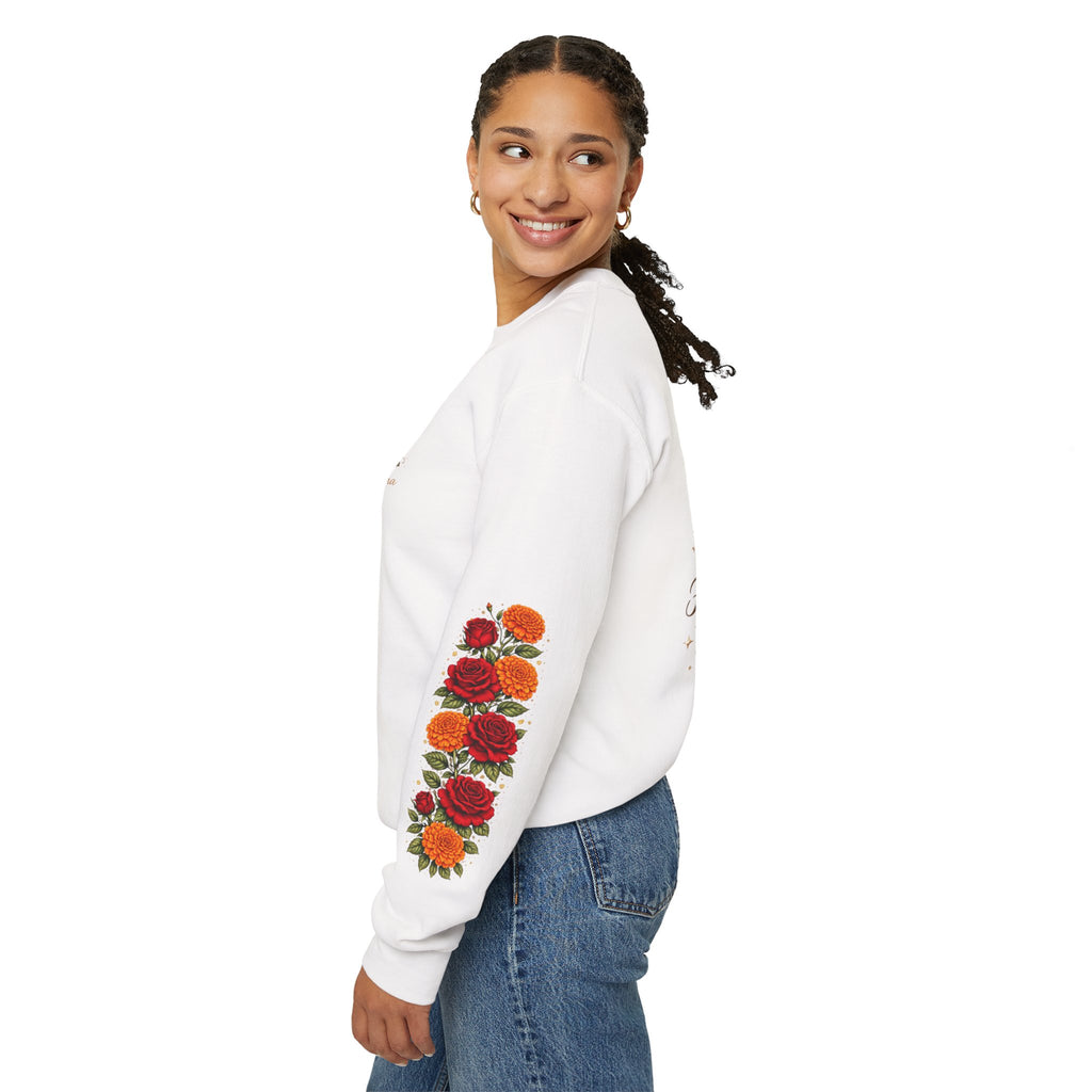 Crewneck Sweatshirt — "Con la Fuerza de una Reina" Floral Crown Design