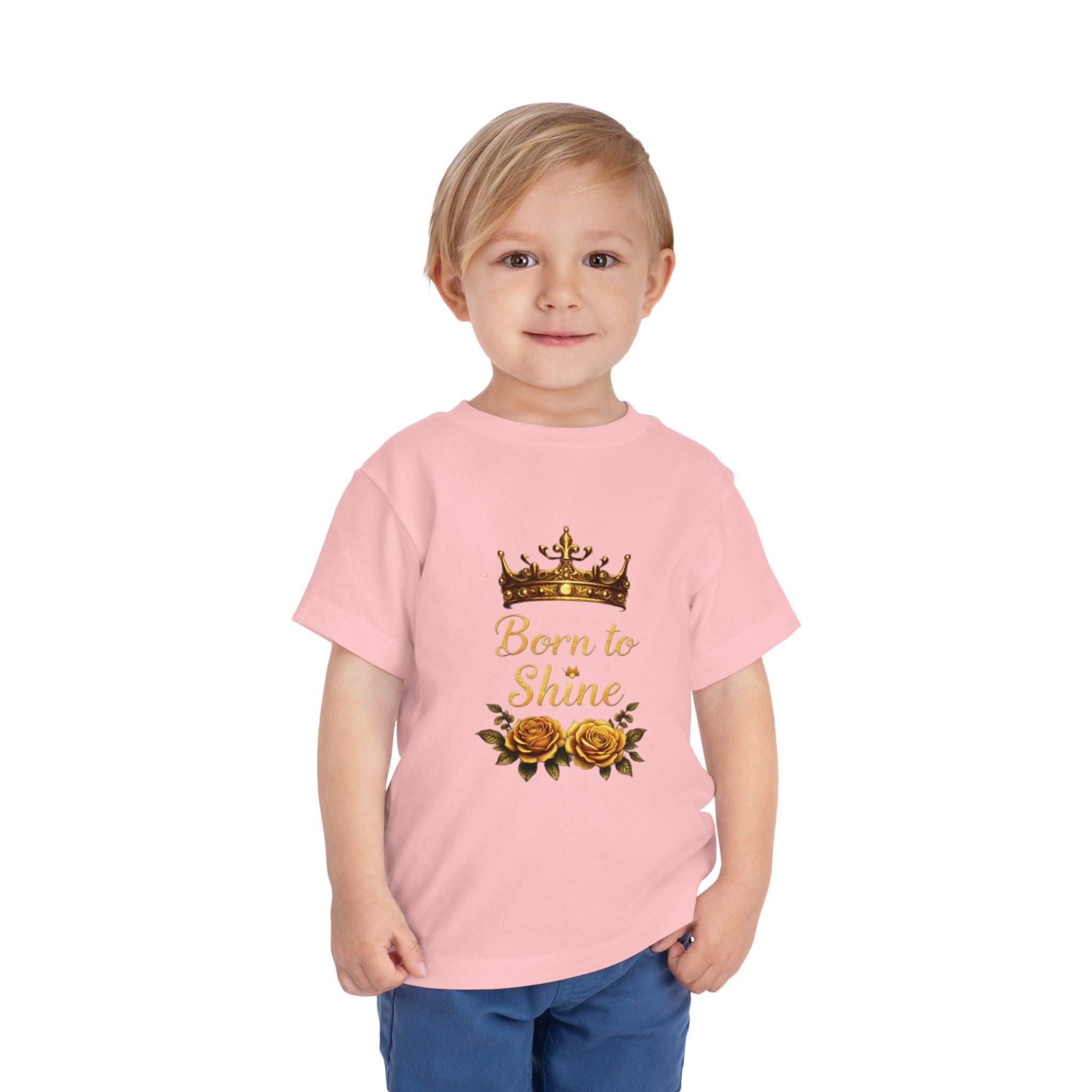 Toddler Tee — "Born to Shine" Gold Crown & Roses Toddler Shirt