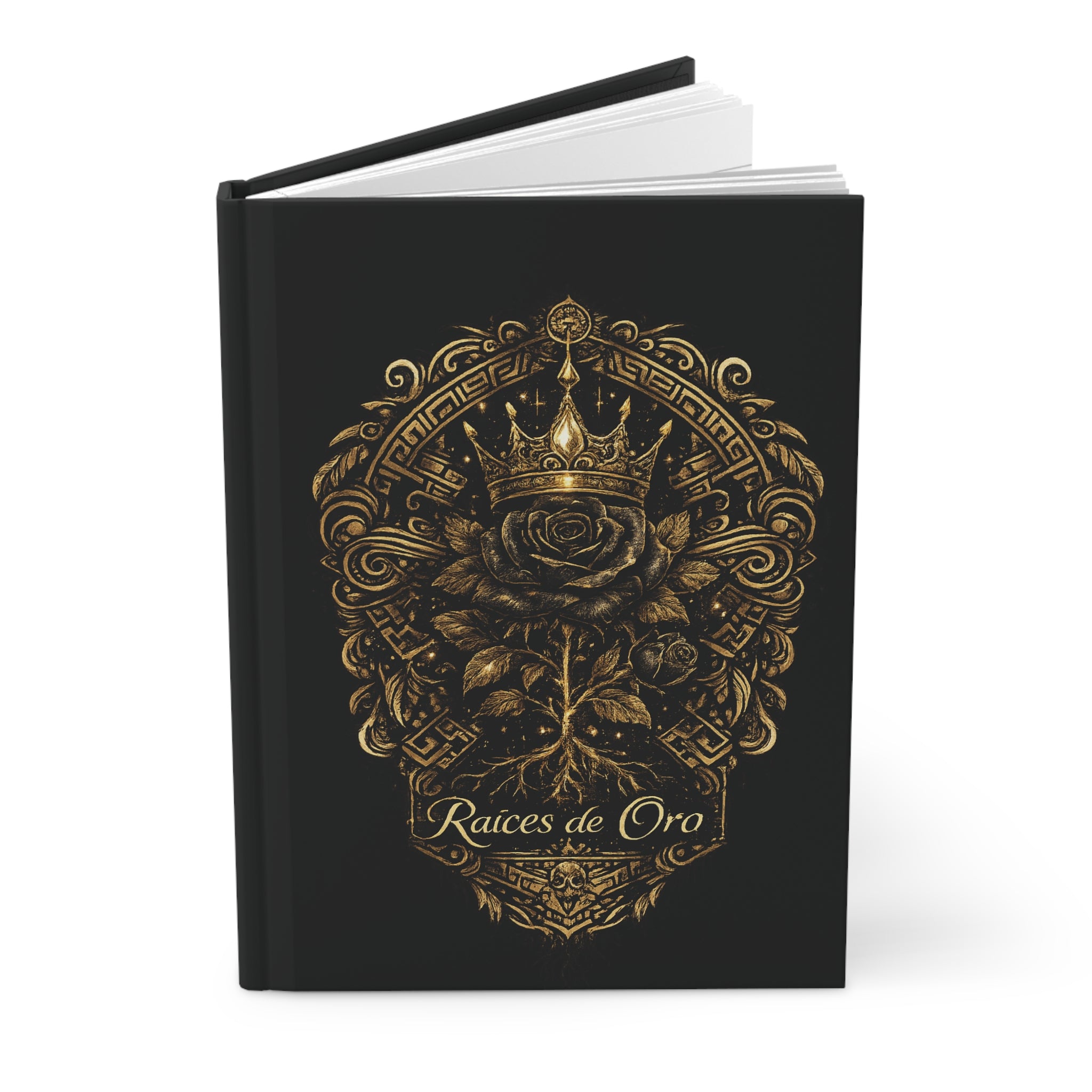 Hardcover Journal — 'Raíces de Oro' Gold Crown Rose Matte Hardcover