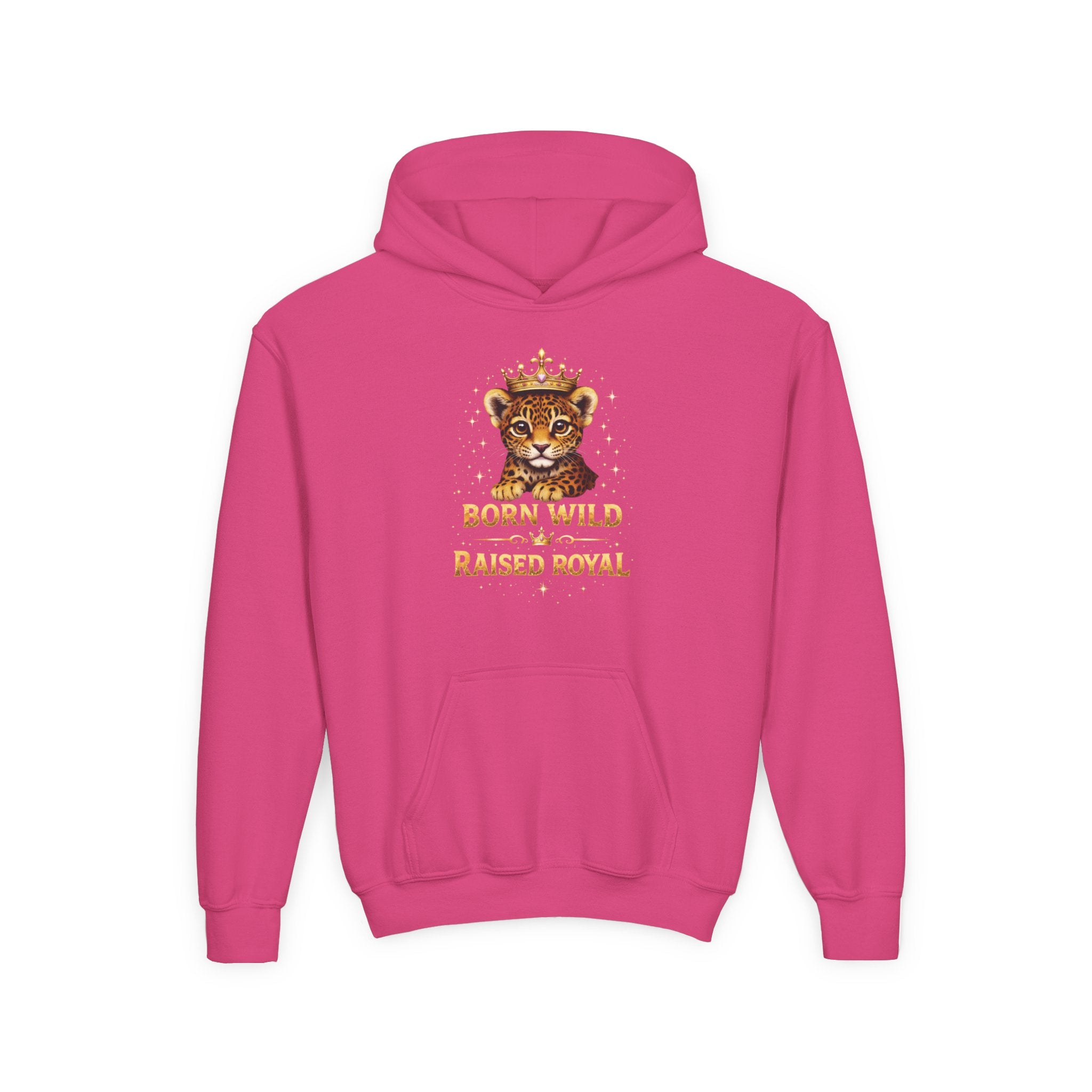 Youth Hoodie — 'Born Wild Raised Royal' Crowned Jaguar Graphic
