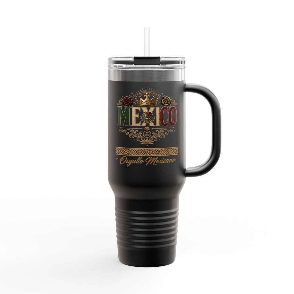 Orgullo Mexicano 40oz Insulated Travel Mug — Mexico Graphic, Vintage Floral Design