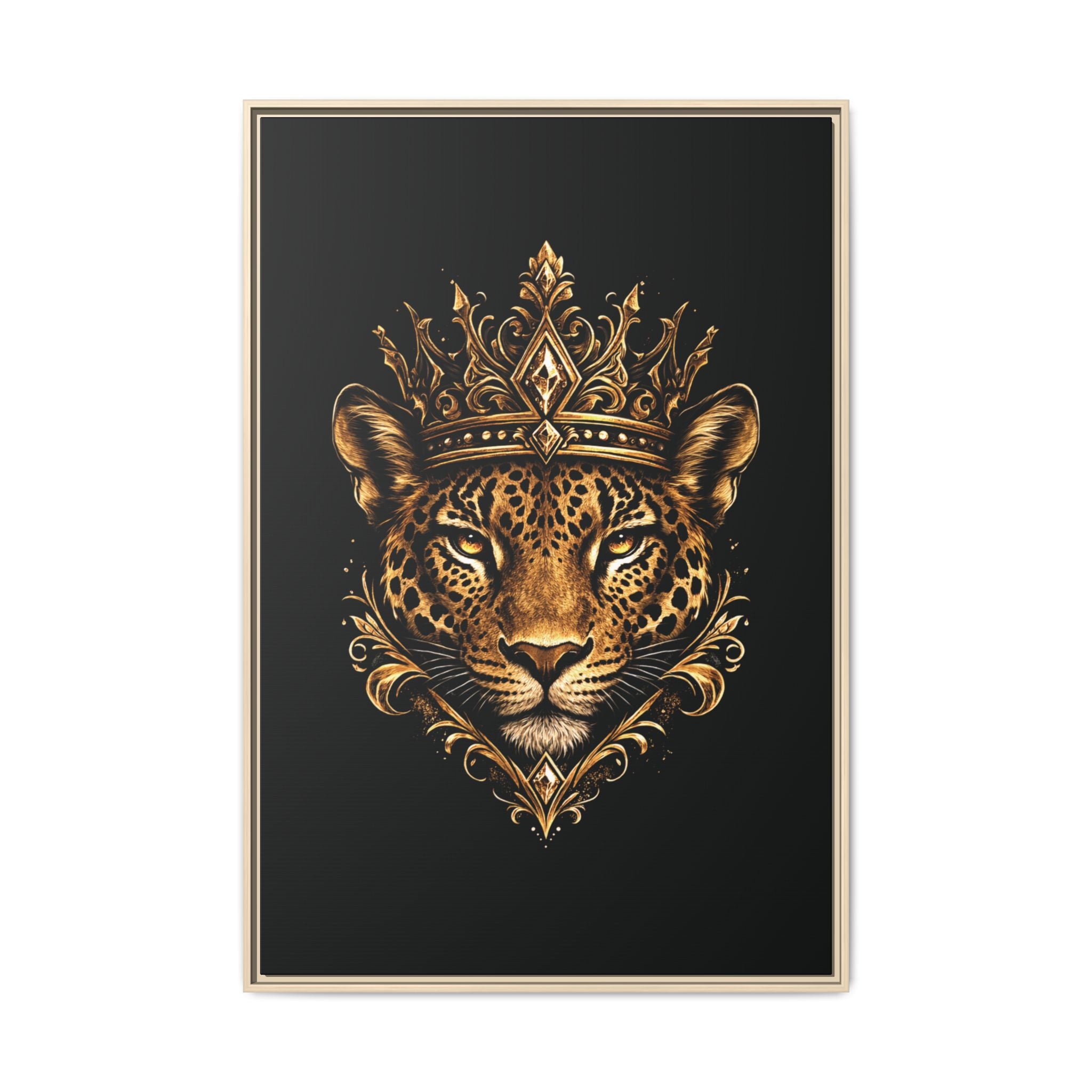 Golden Crowned Jaguar Matte Framed Canvas
