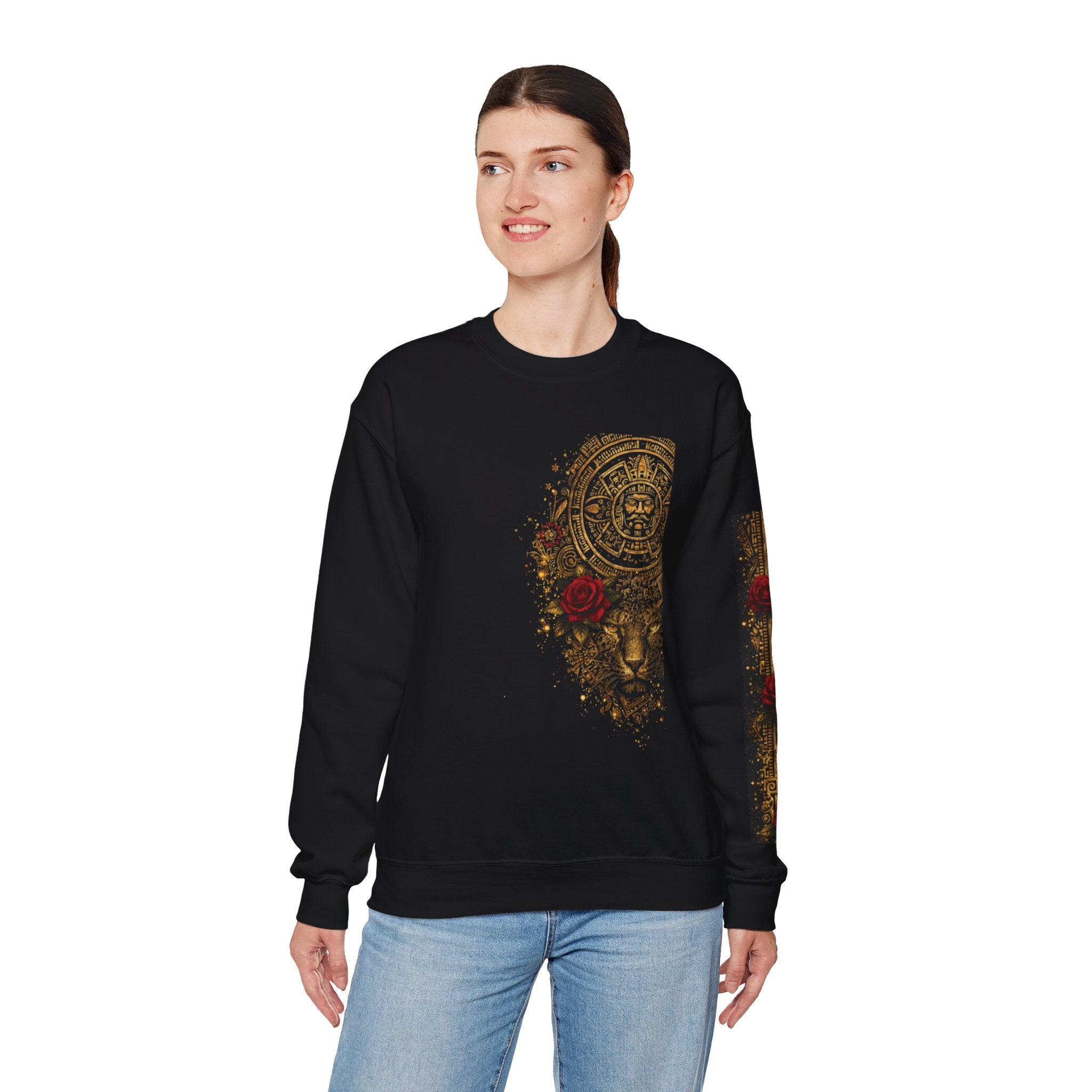 Golden Azteca Calendar & Rose Graphic-Reina Azteca sweatshirt