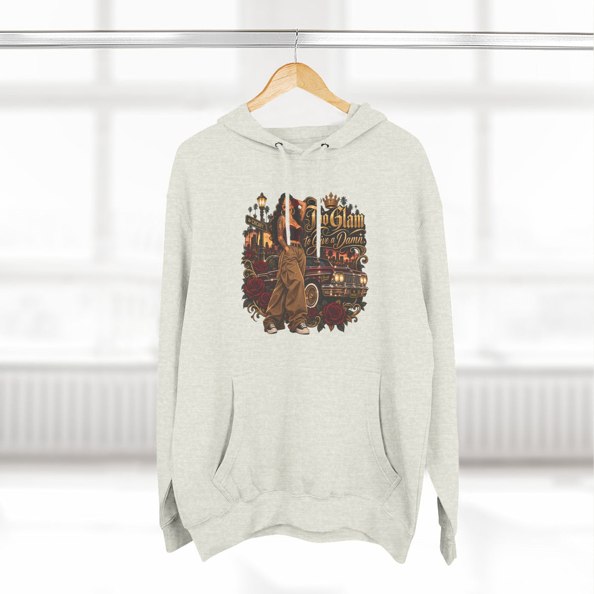 Chola Lux – Too Glam to Give a Damn | Three-Panel Fleece Hoodie