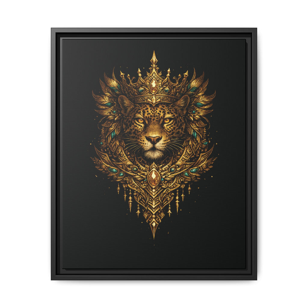 Golden Crowned Jaguar Canvas Art — Gold Crowned Lion Matte Framed Print