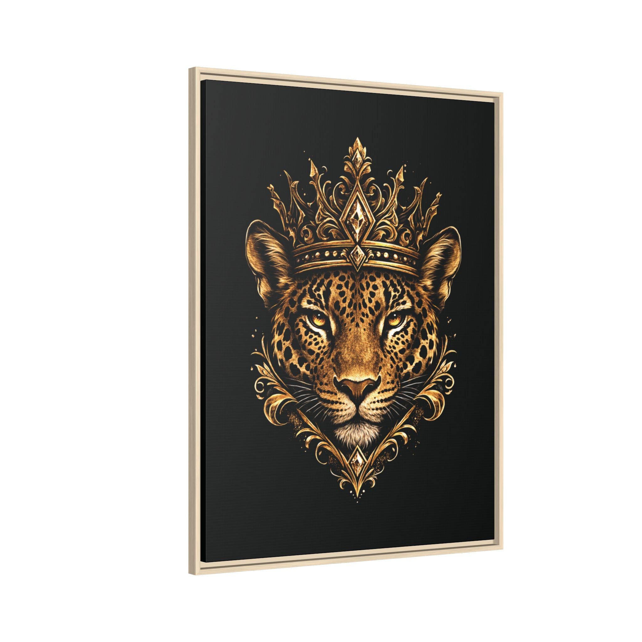 Golden Crowned Jaguar Matte Framed Canvas