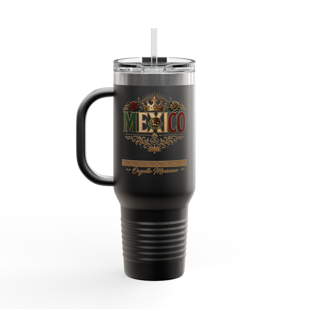 Orgullo Mexicano 40oz Insulated Travel Mug — Mexico Graphic, Vintage Floral Design
