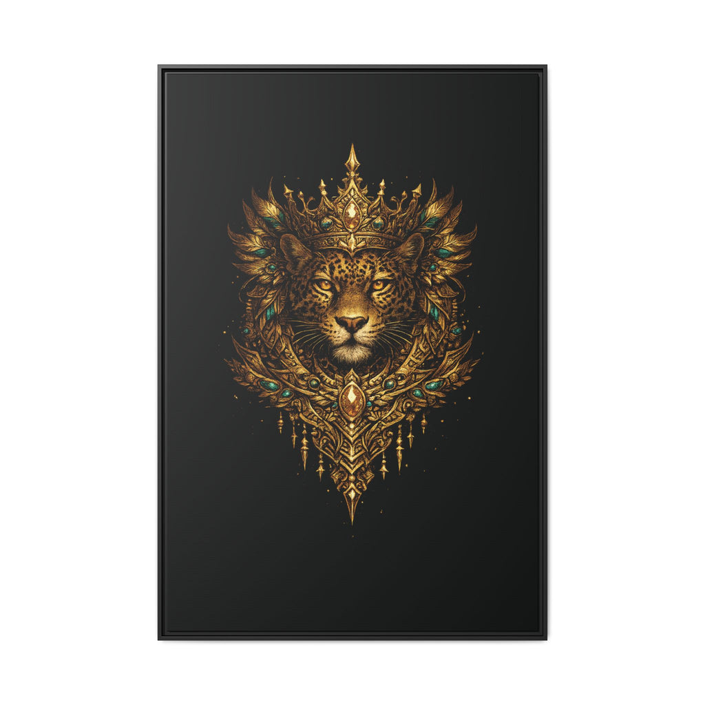 Golden Crowned Jaguar Canvas Art — Gold Crowned Lion Matte Framed Print