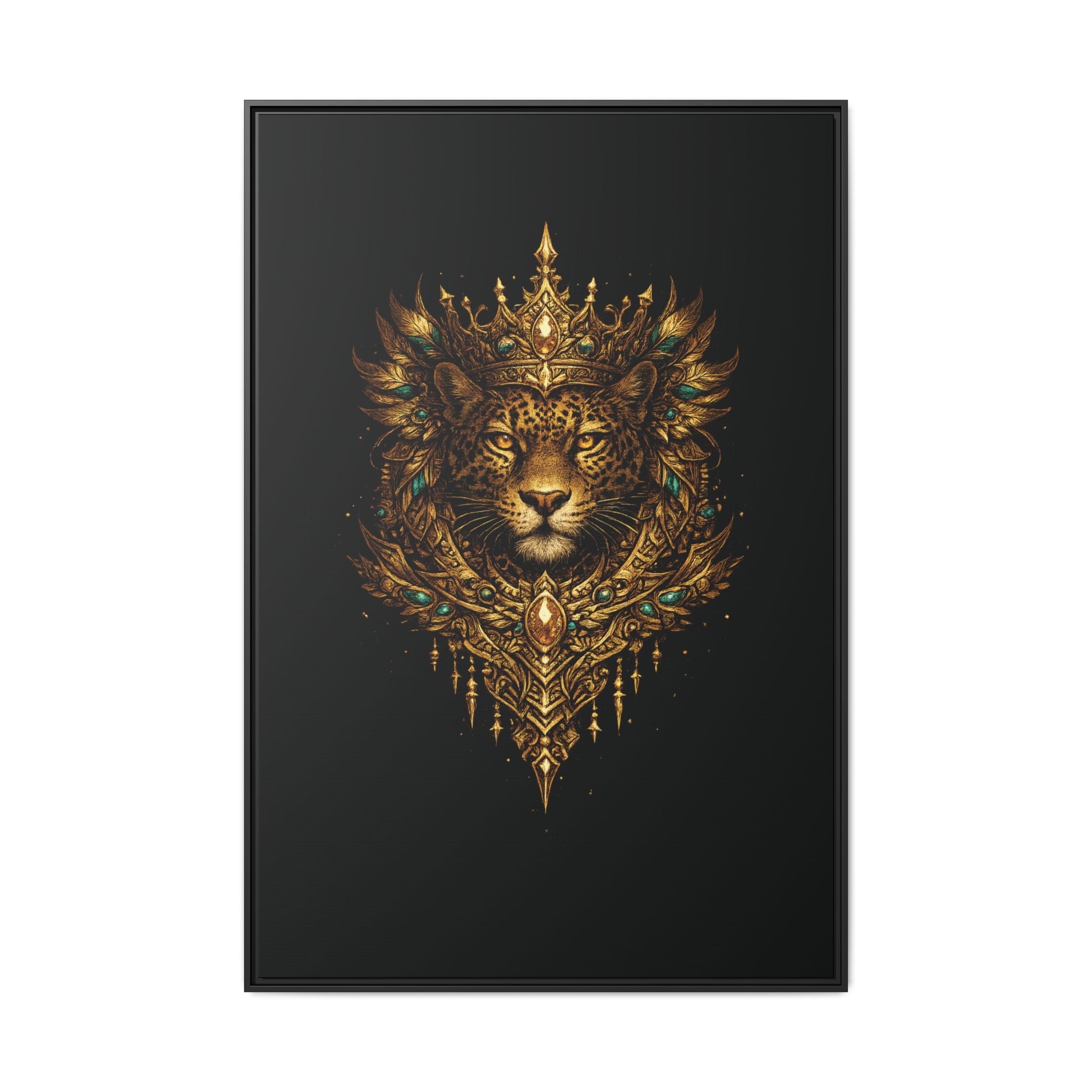Golden Crowned Jaguar Canvas Art — Gold Crowned Lion Matte Framed Print