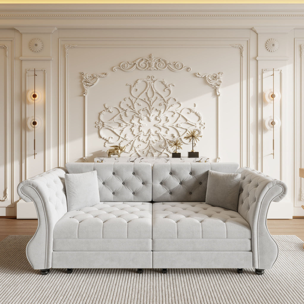 Oversized Chesterfield Pull Out Sofa Bed, Roll Arm Couch