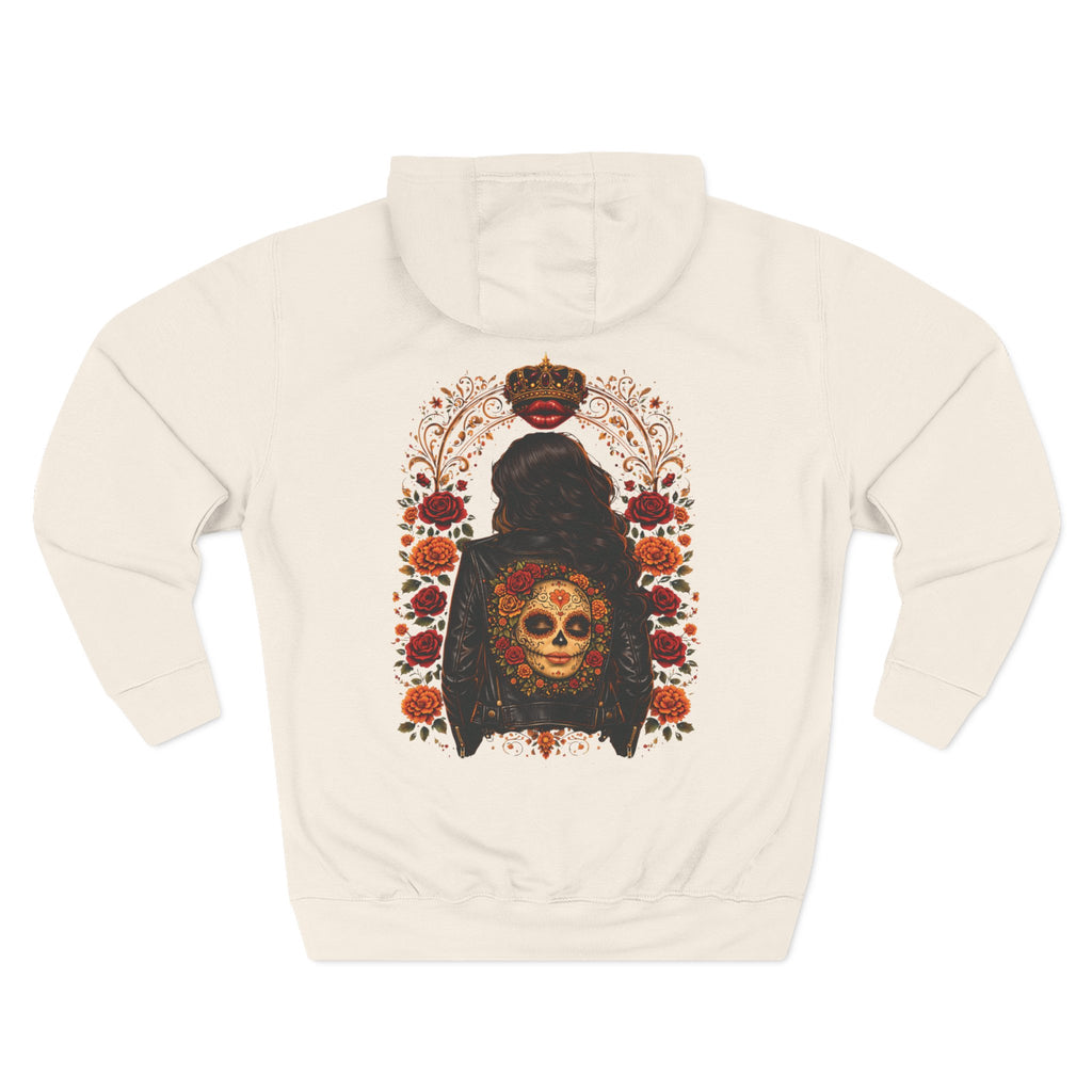 Day of the Dead Skull Backprint Hoodie — Sugar Skull Crown Floral Design