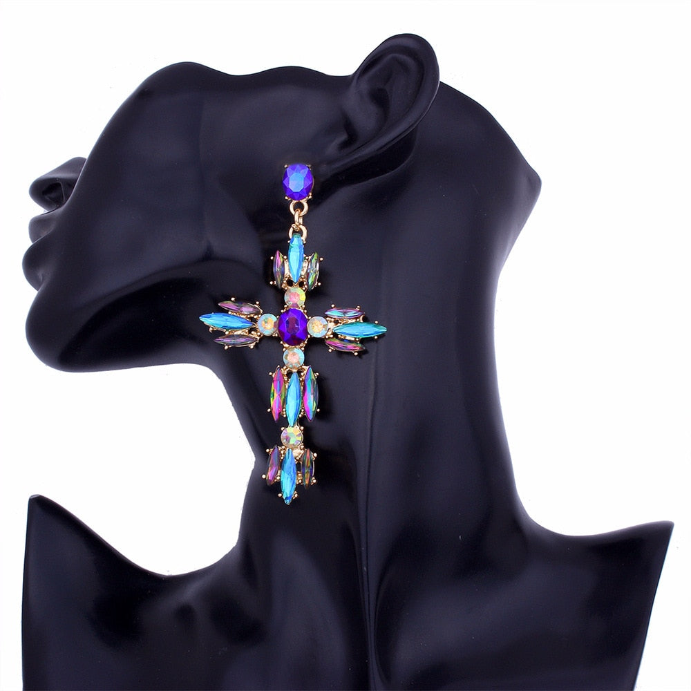Colorful Cross Earrings For Women Large Big statement Earrings