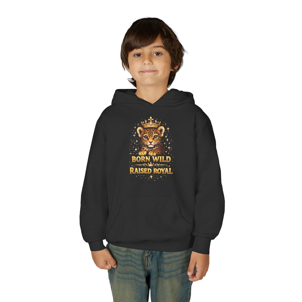 Youth Hoodie — 'Born Wild Raised Royal' Crowned Jaguar Graphic