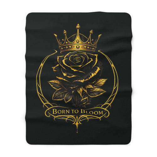 Born to Bloom Rose Crown Sherpa Fleece Blanket | Gold Floral Emblem