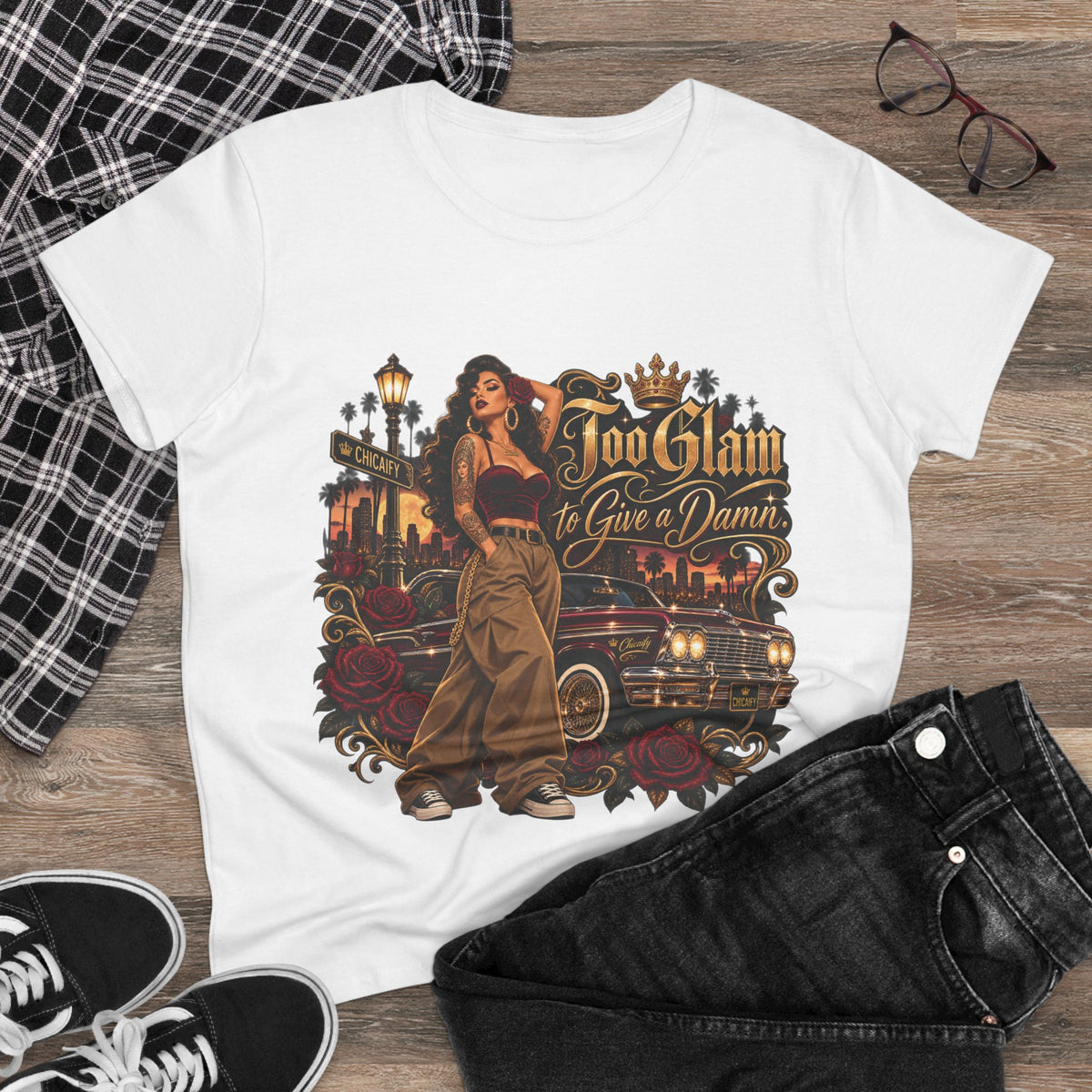 Chola Lux – Too Glam to Give a Damn | Women's Midweight Cotton Tee