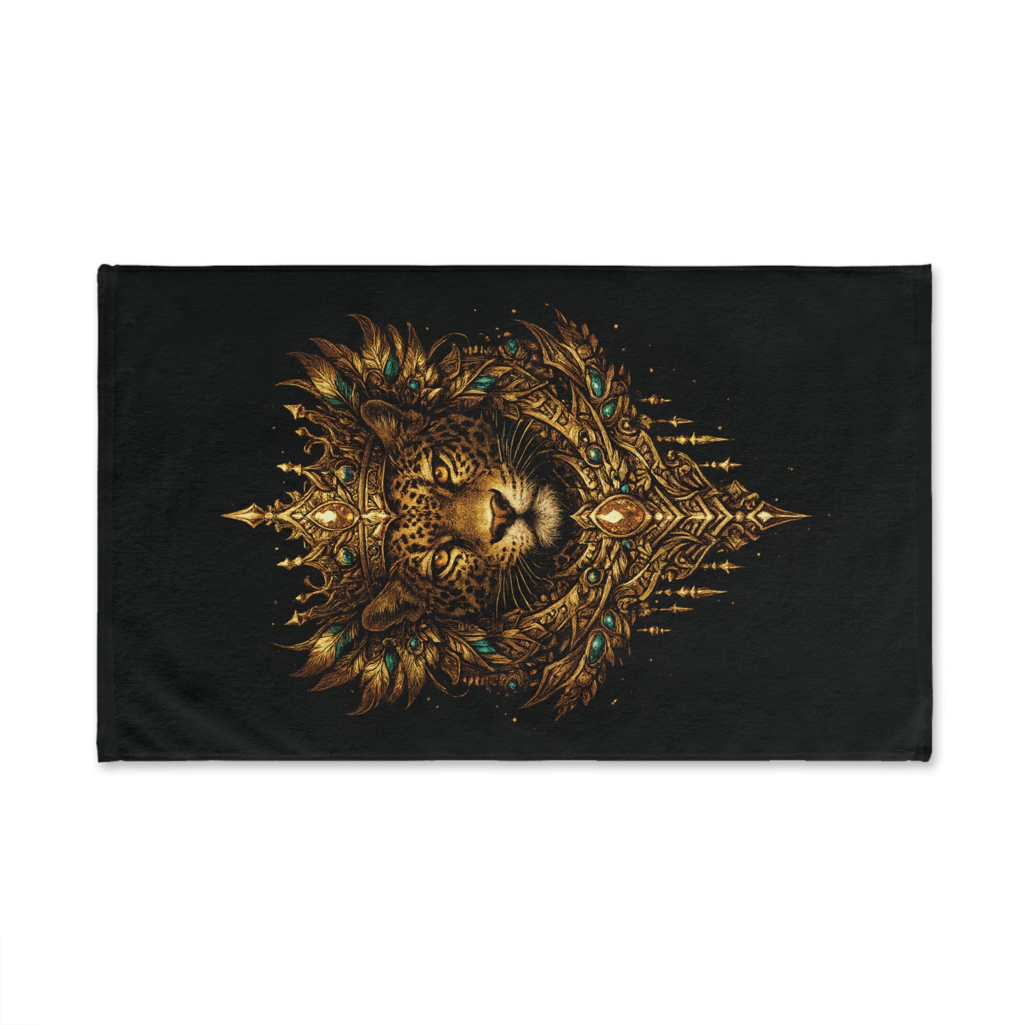 Regal Jaguar Hand Towel — Ornate Gold Lioness Crown Design
