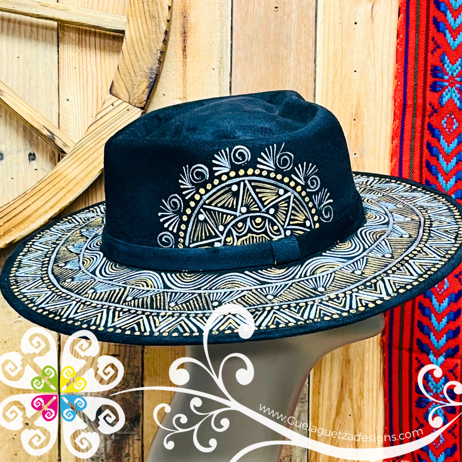 Black Heart Mitla Velvet Hat - Hand Painted Hat