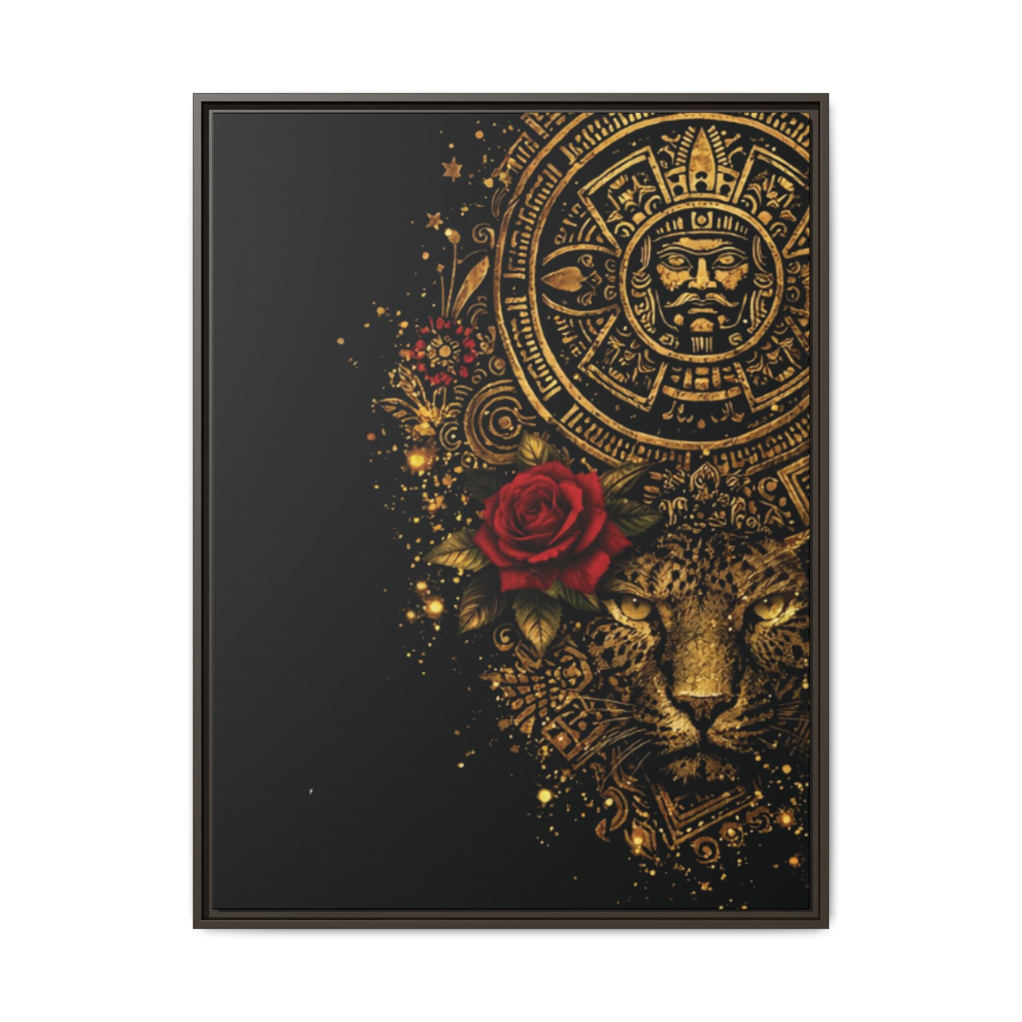 Reina Azteca Art Print — Framed Matte Canvas with Red Rose
