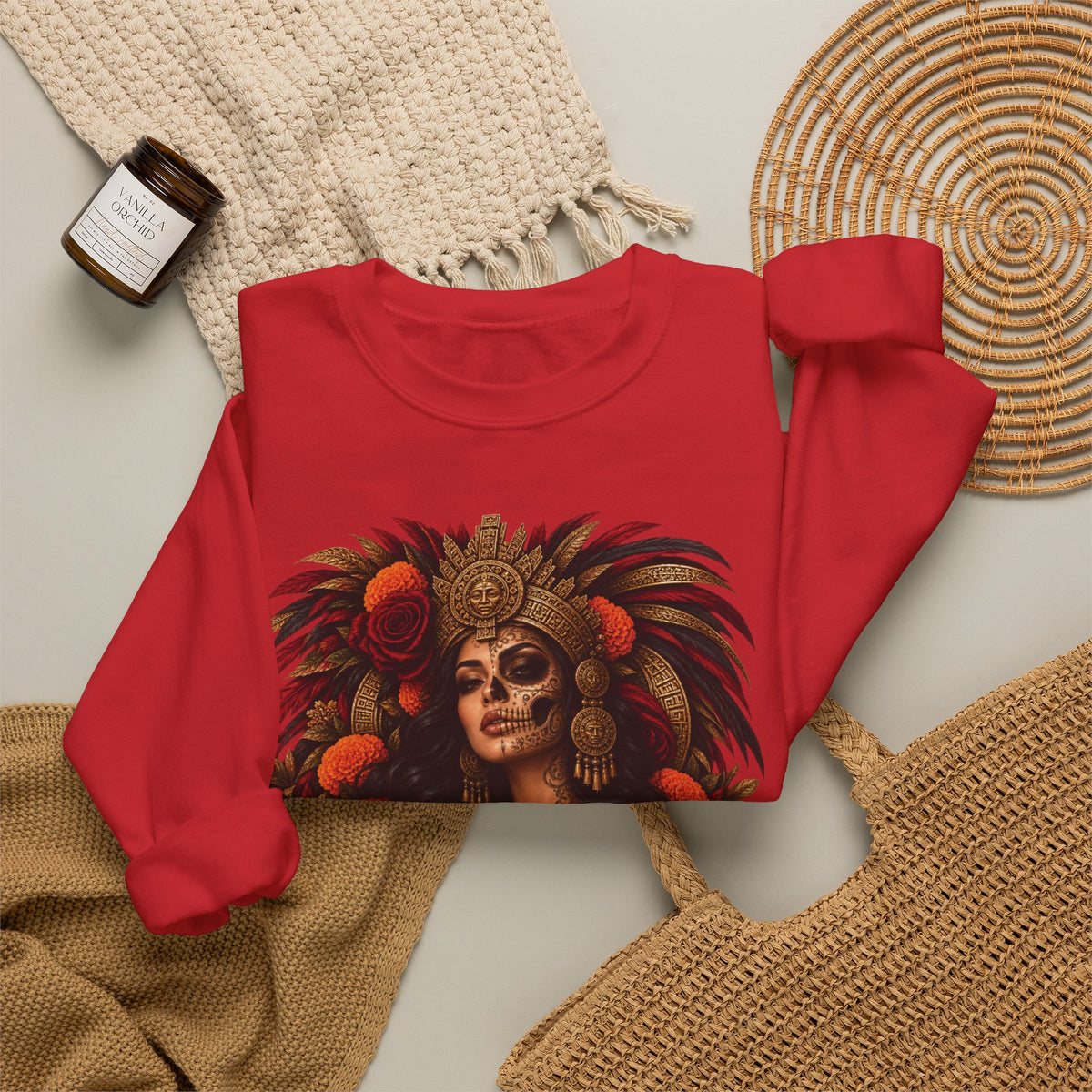 Reina Azteca: Entre Rosas y Cempasúchil | Unisex Heavy Blend™ Crewneck Sweatshirt