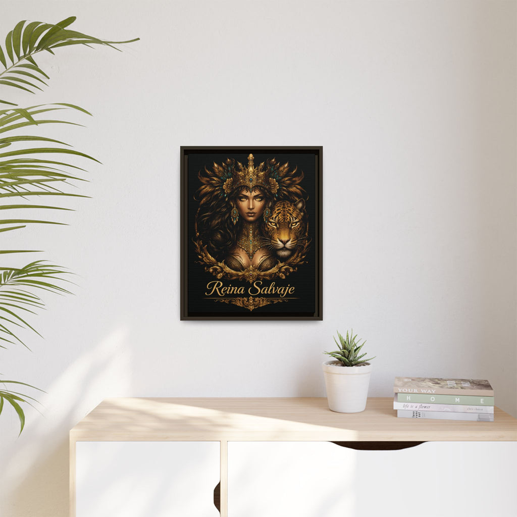 Reina Salvaje Matte Framed Canvas Art — Golden Goddess & Tiger Wall Decor
