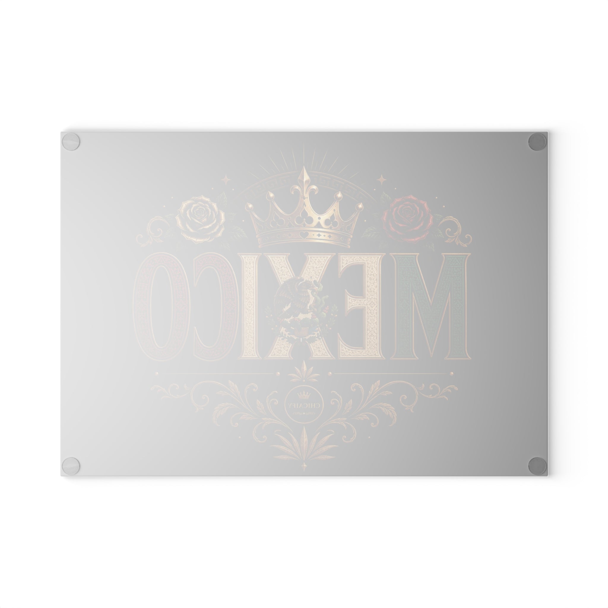 Orgullo Mexicano Glass Cutting Board — Mexican Flag Colors Decorative Kitchen Board