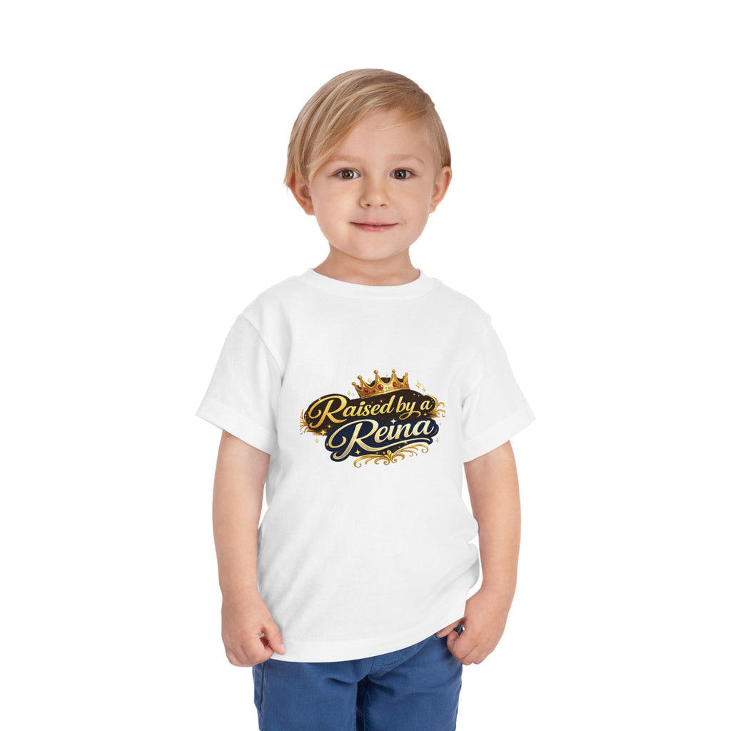 Toddler Tee – "Raised by a Reina" Gold Crown Design