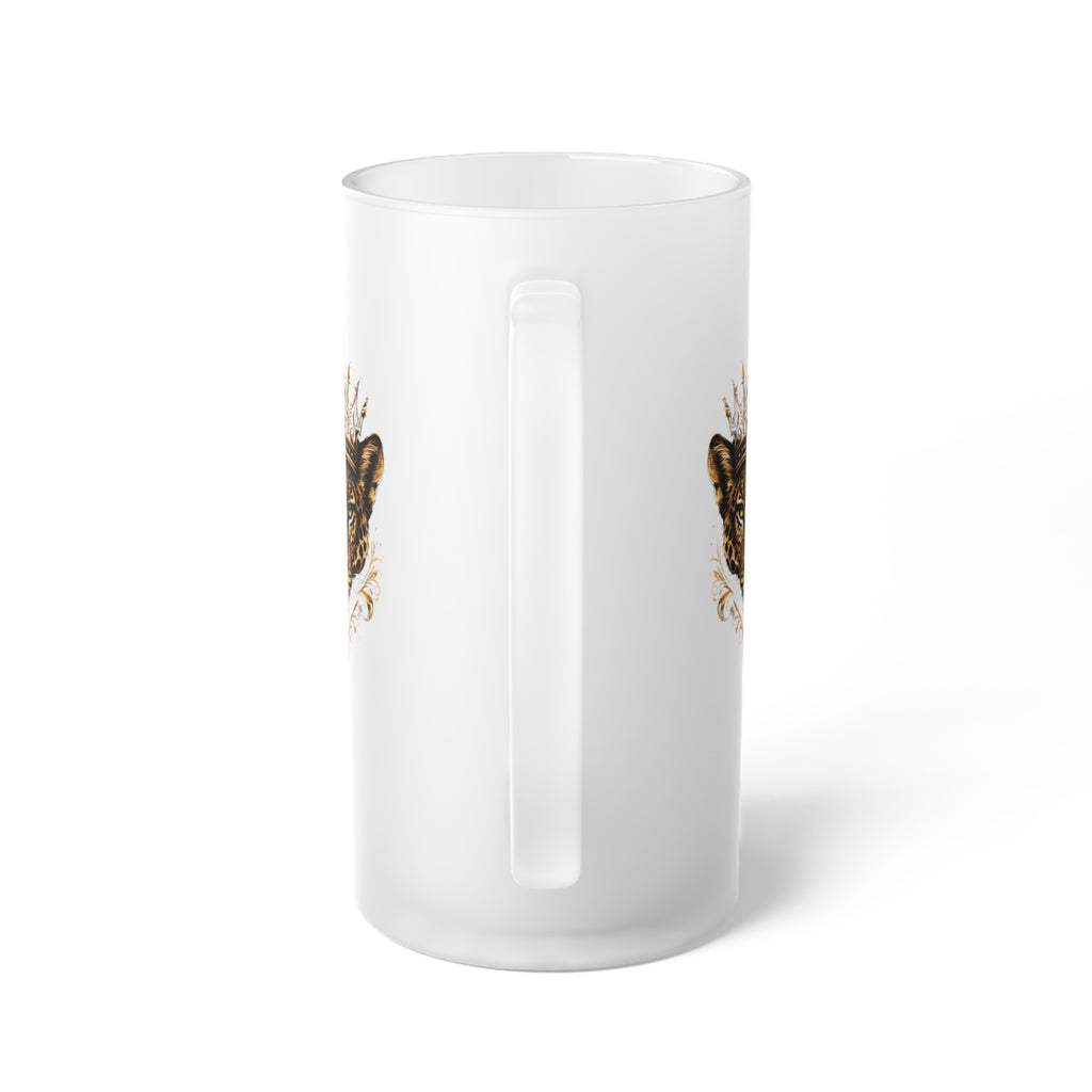 Frosted Glass Beer Mug — Regal Jaguar Crown Design