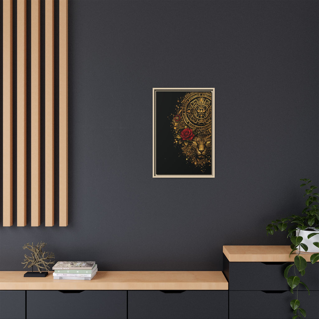 Reina Azteca Art Print — Framed Matte Canvas with Red Rose