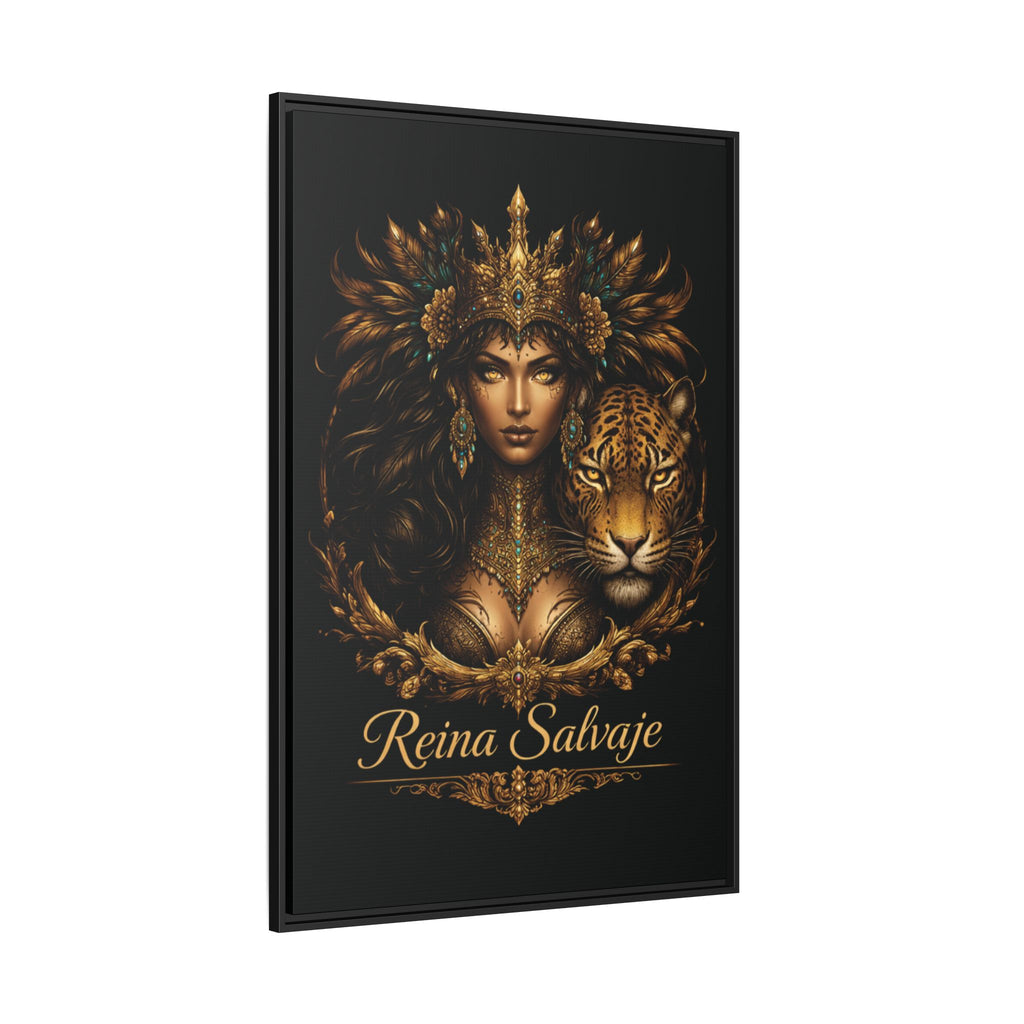 Reina Salvaje Matte Framed Canvas Art — Golden Goddess & Tiger Wall Decor