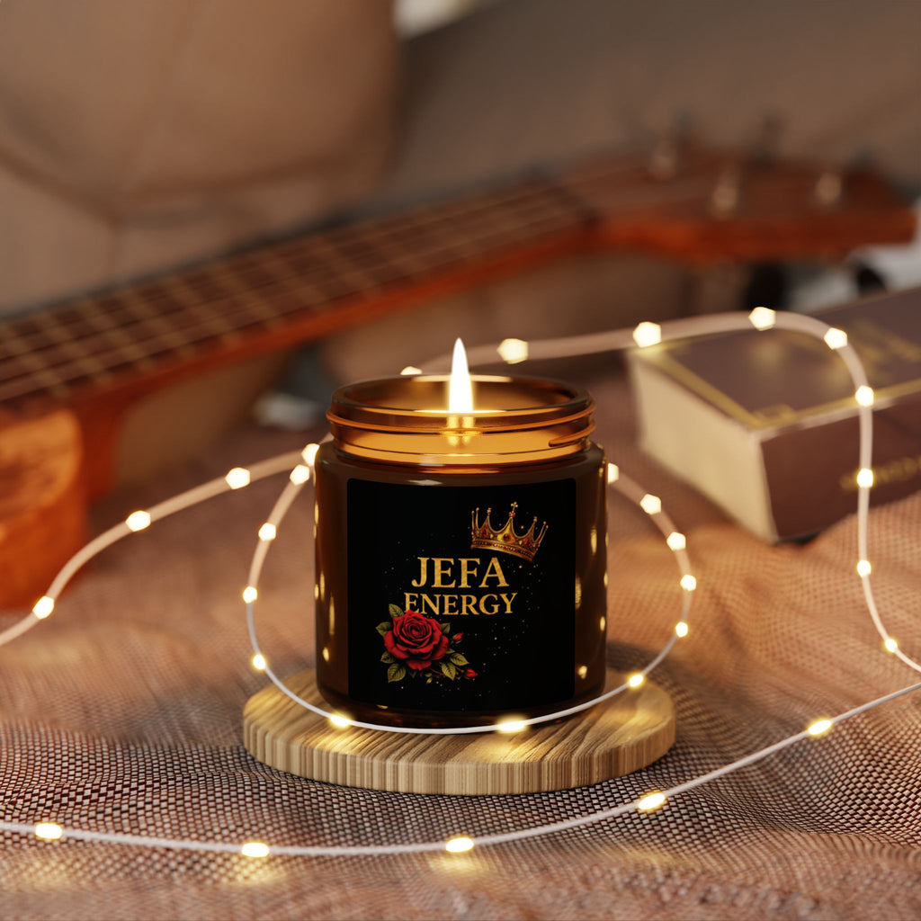 Jefa Energy Soy Candle — Amber Jar Scented Candle with Rose & Crown Design