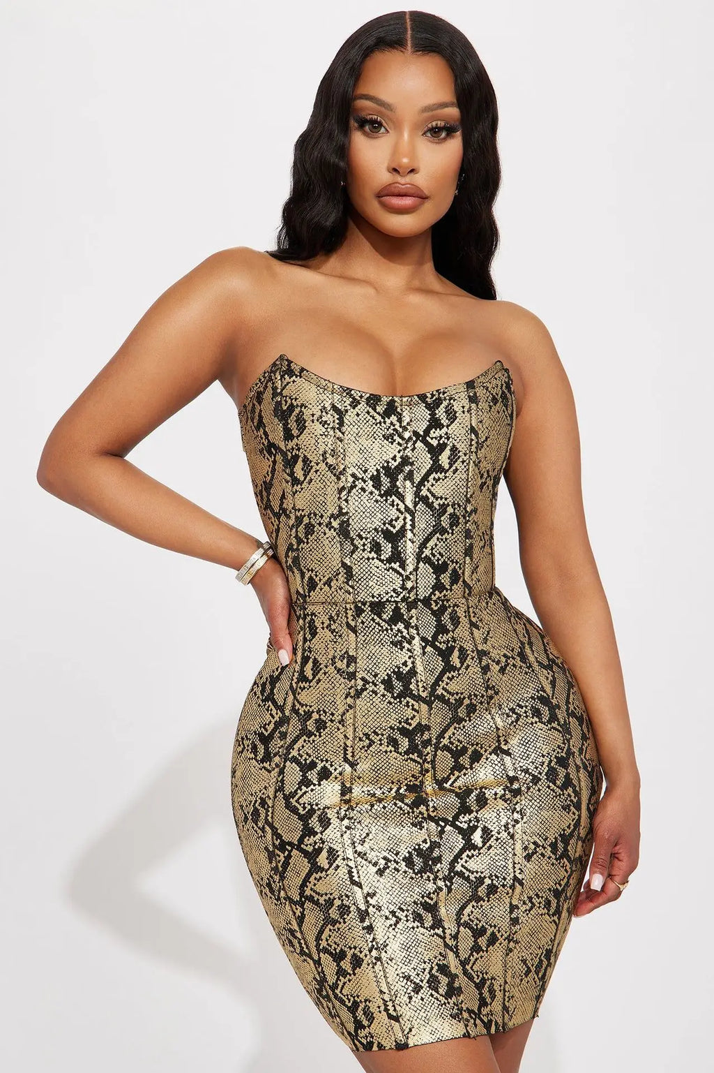 Metallic Snake Print Bandage Dress