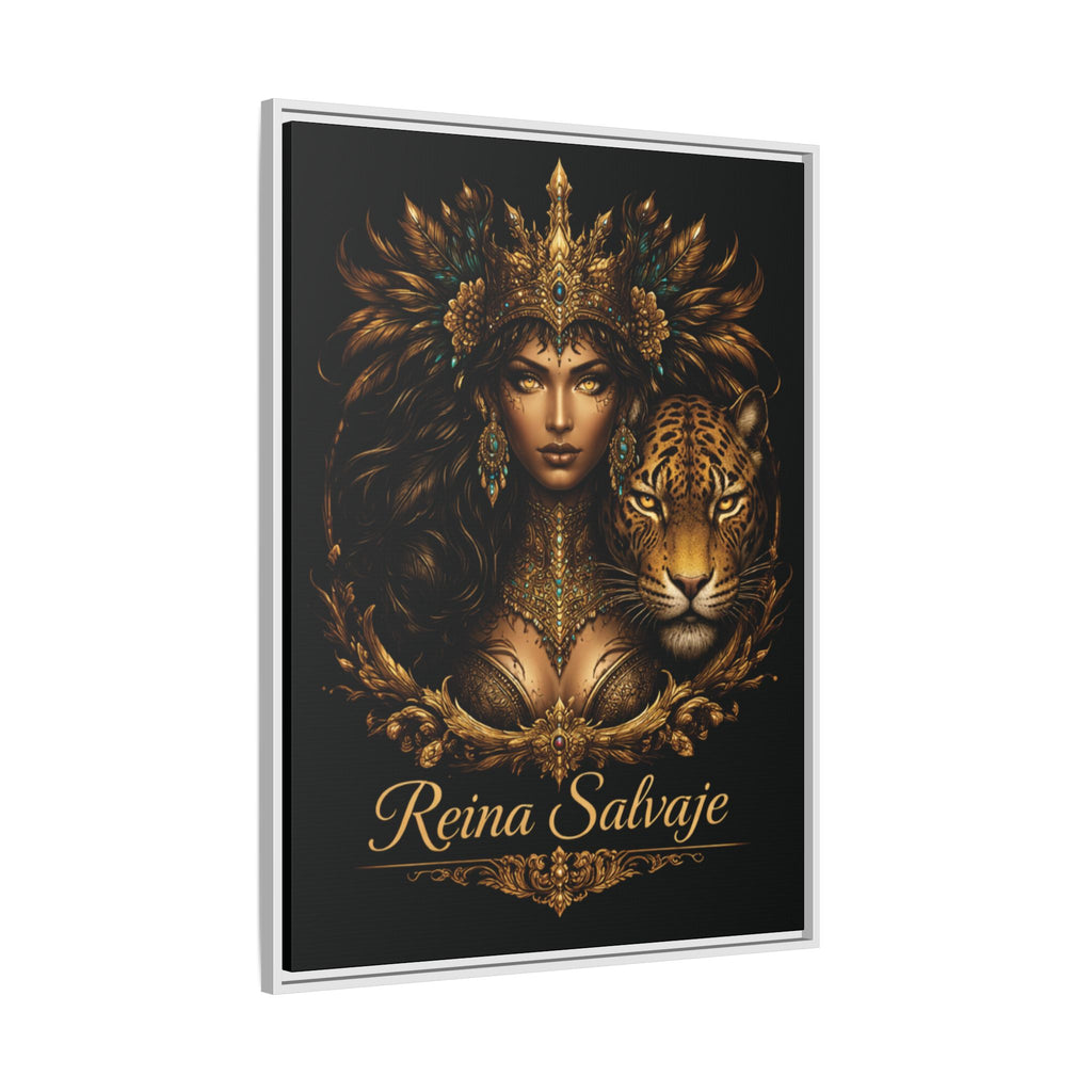 Reina Salvaje Matte Framed Canvas Art — Golden Goddess & Tiger Wall Decor