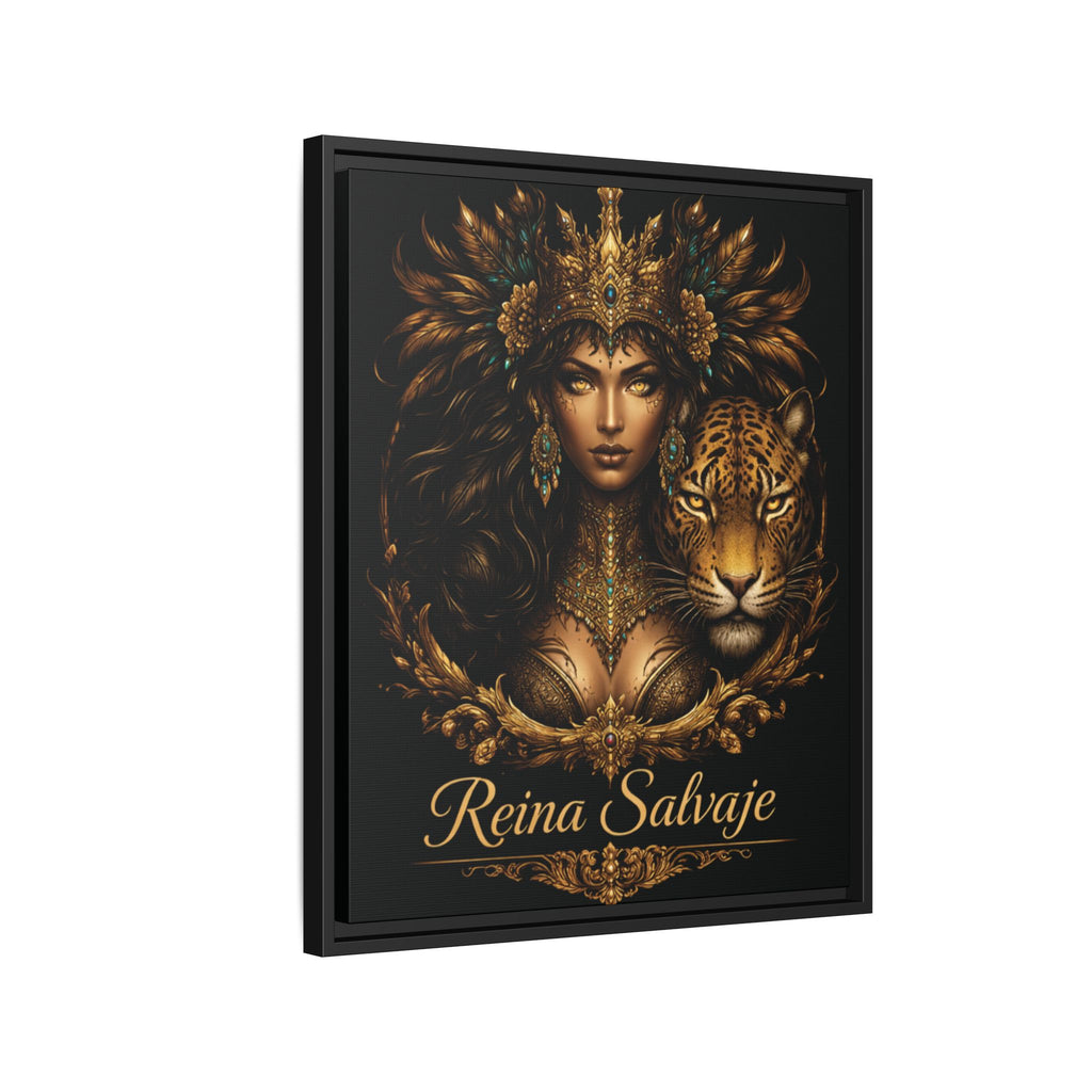 Reina Salvaje Matte Framed Canvas Art — Golden Goddess & Tiger Wall Decor
