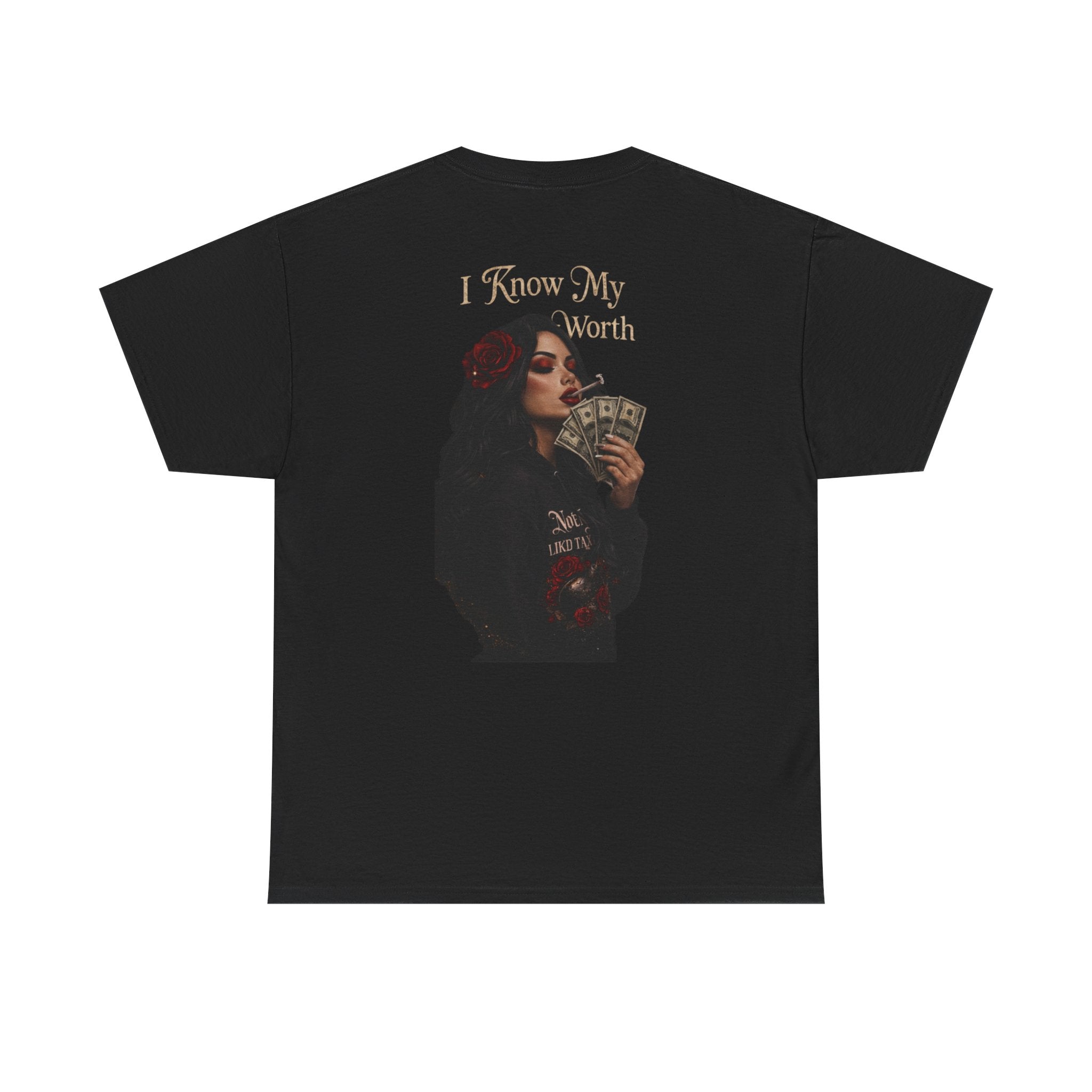 Graphic Tee — 'I Know My Worth' Rose Girl Money Design