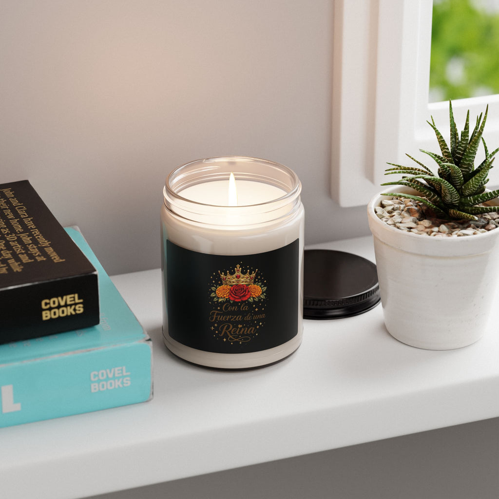 Scented Candle — “Con la Fuerza de una Reina” Soy Candle, Floral Crown Gift