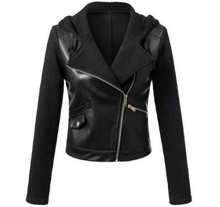 Queen Energy Vegan  coats Motorcycle Jacket Black Outerwear leather PU Jacket