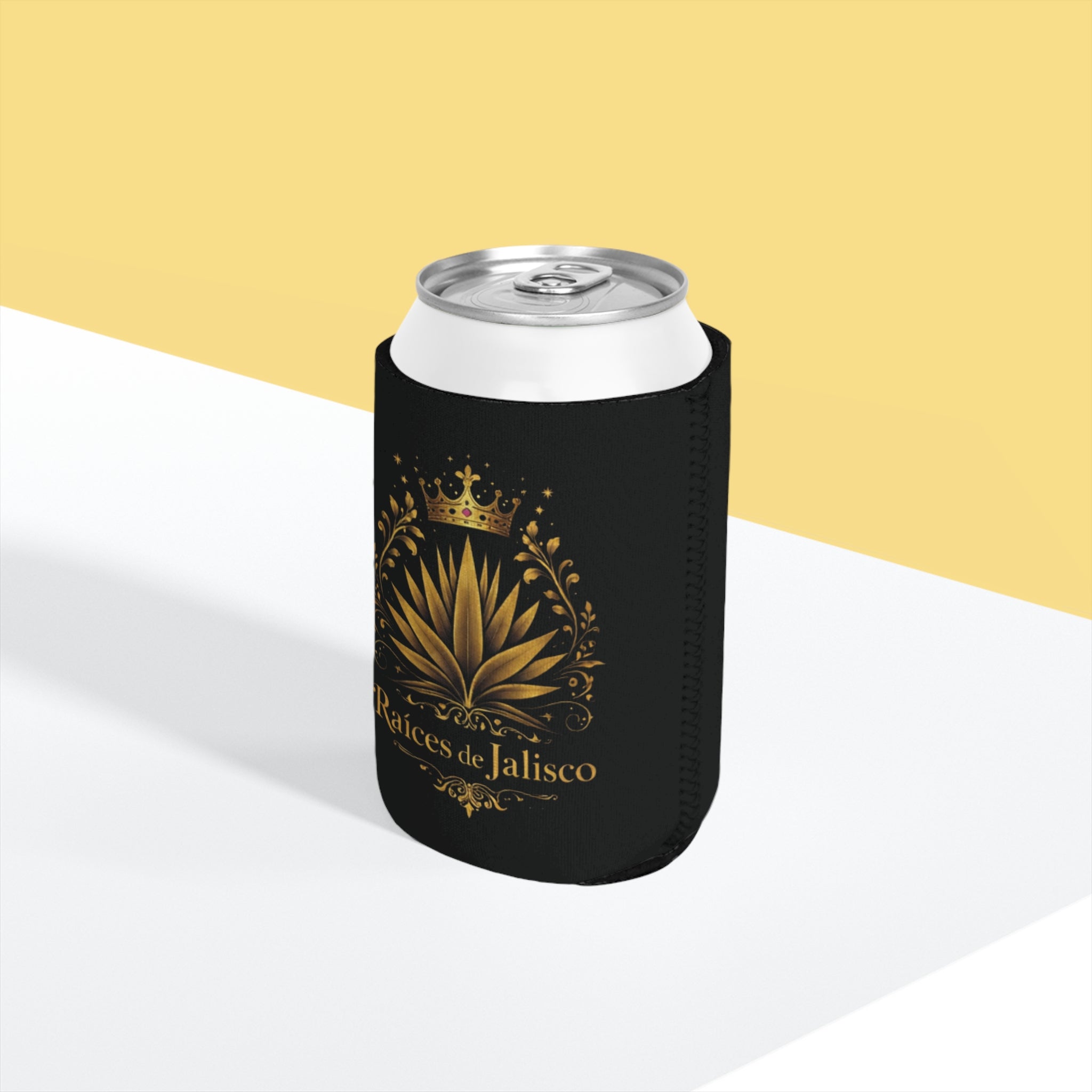 Can Cooler — Raíces de Jalisco Gold Agave Crown Design