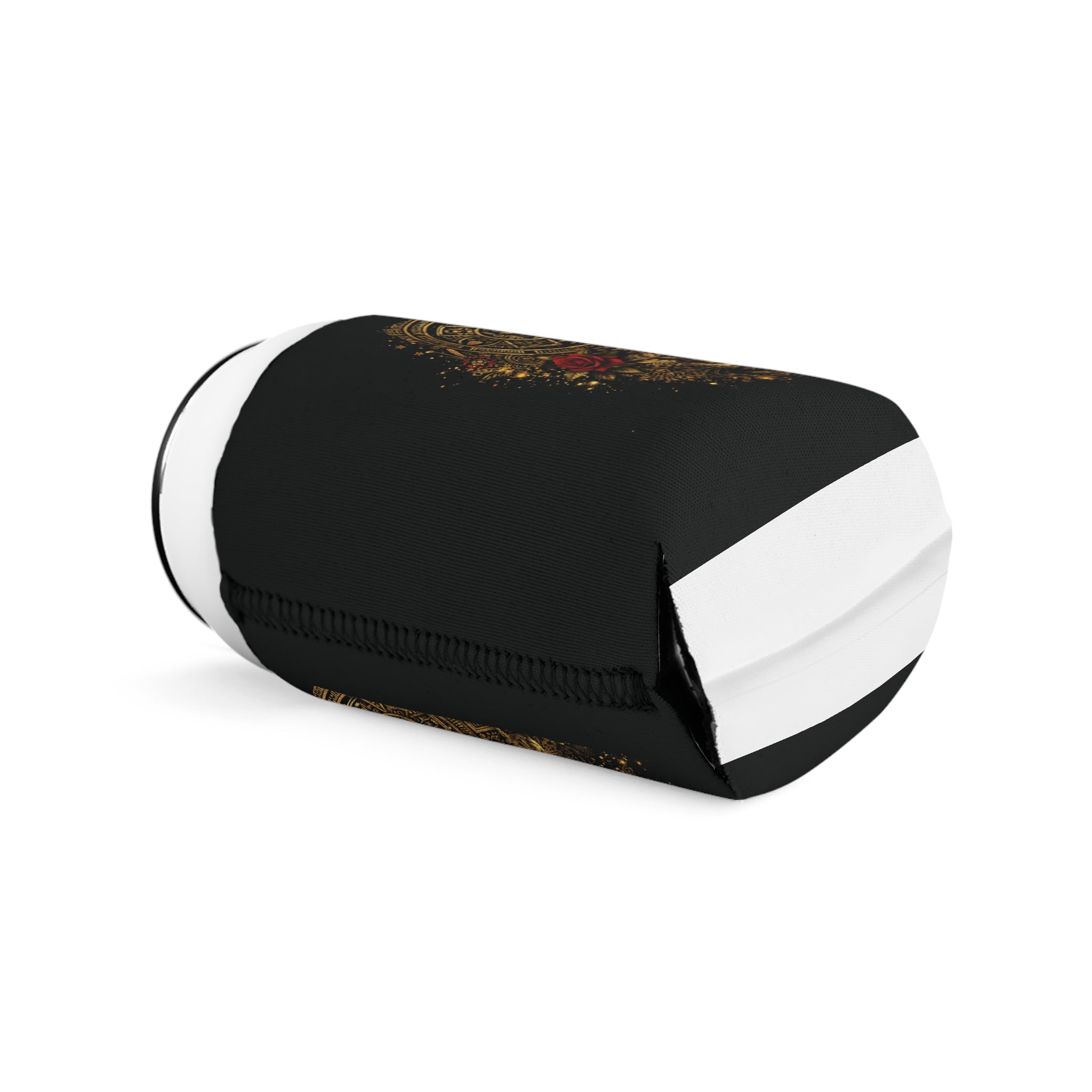 Can Cooler Sleeve — Gold Aztec Jaguar with Rose Can Cooler