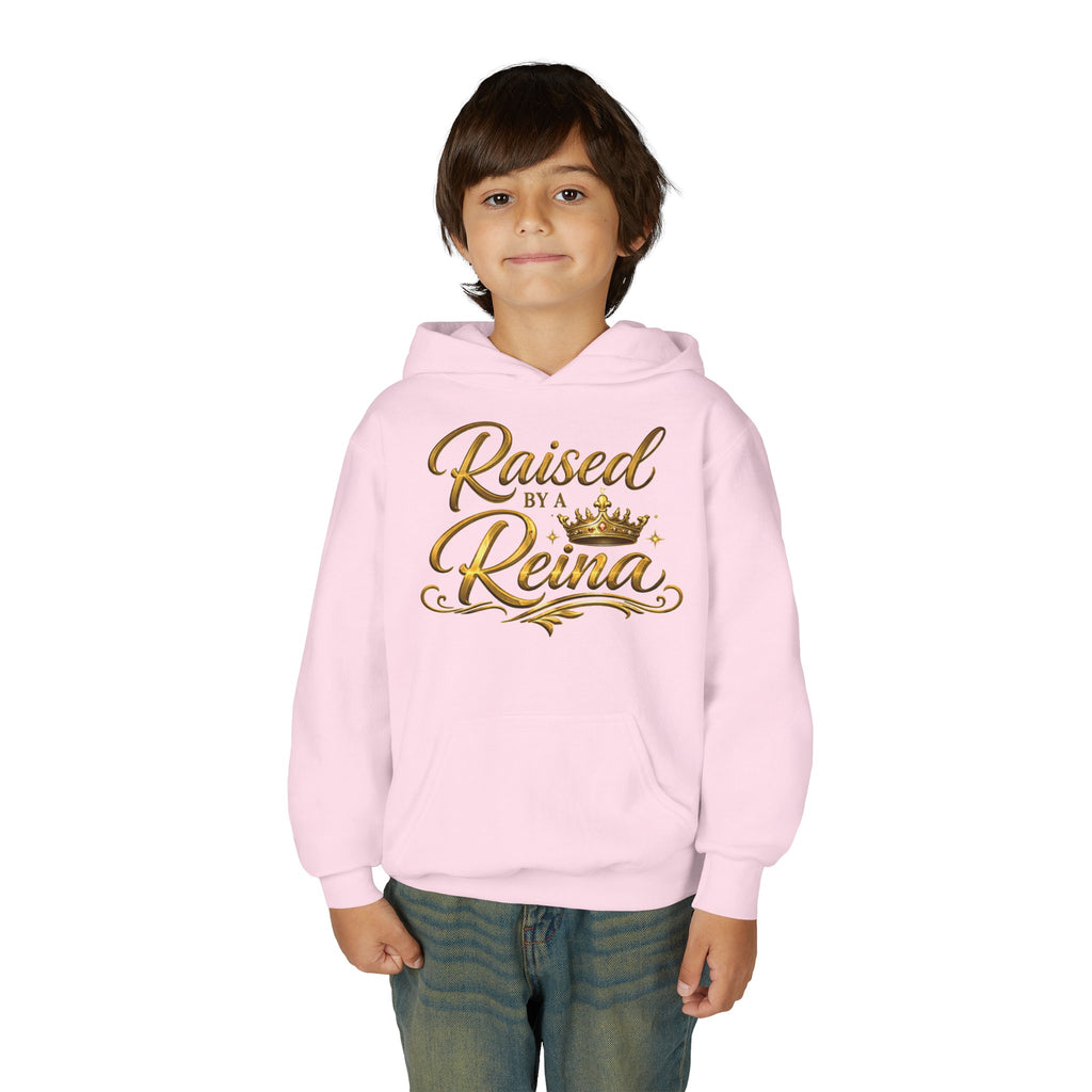 Raised by a Reina Hoodie | Gold Script Crown Youth Hoodie