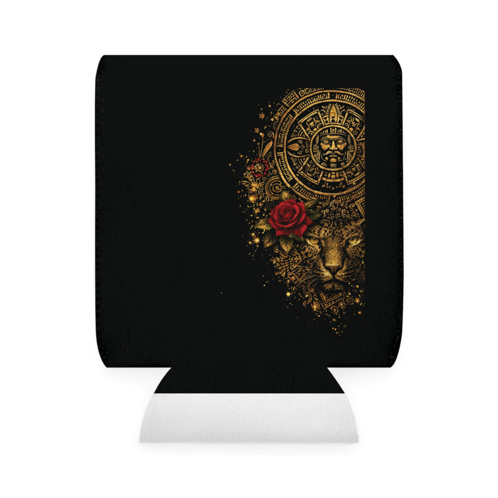 Can Cooler Sleeve — Gold Aztec Jaguar with Rose Can Cooler